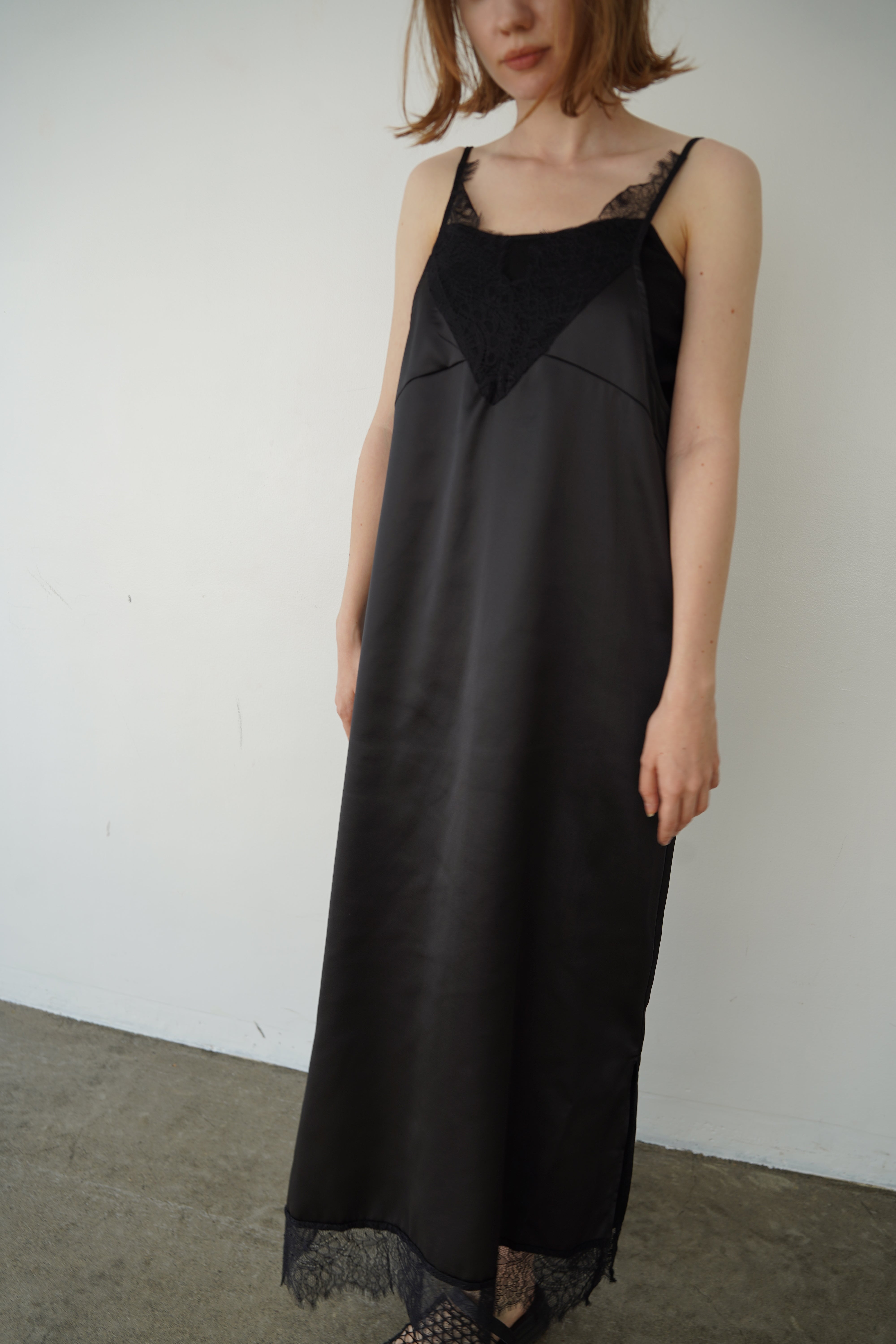 Race satin camisole one-piece