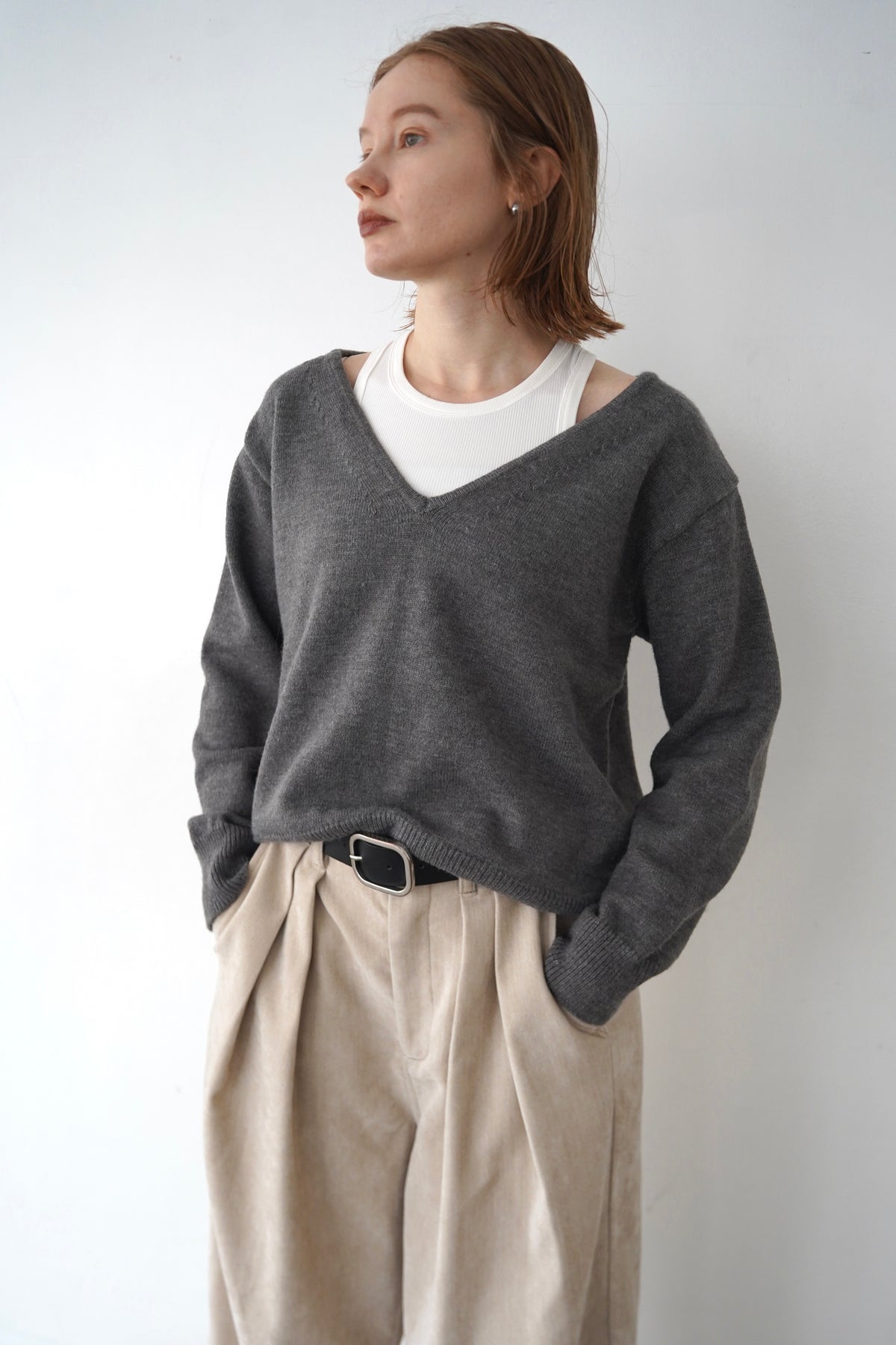 【予約販売】-10月下旬発送-Deep Vneck layered knit SET