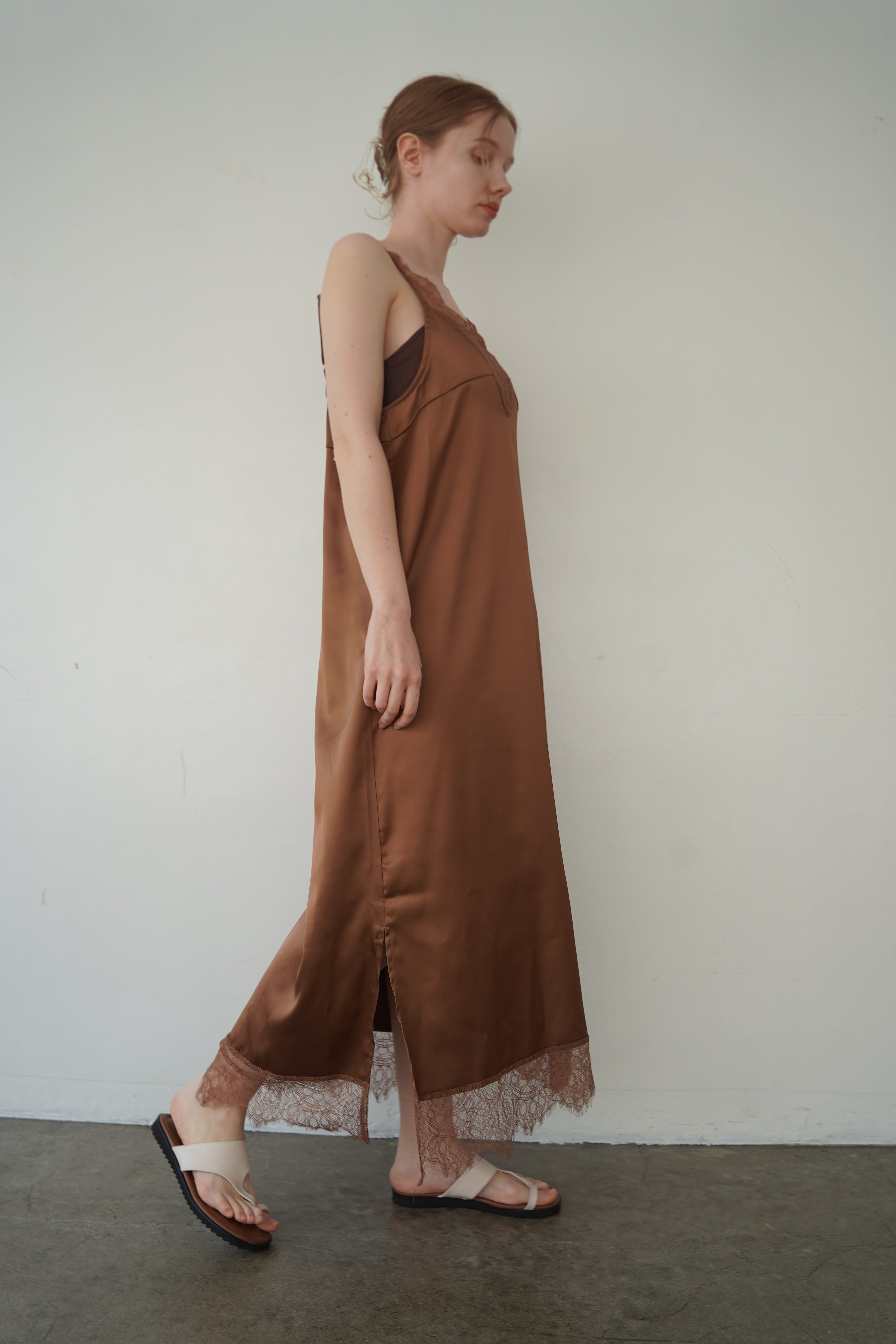 Race satin camisole one-piece