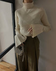 Sleeve flare knit turtle  tops