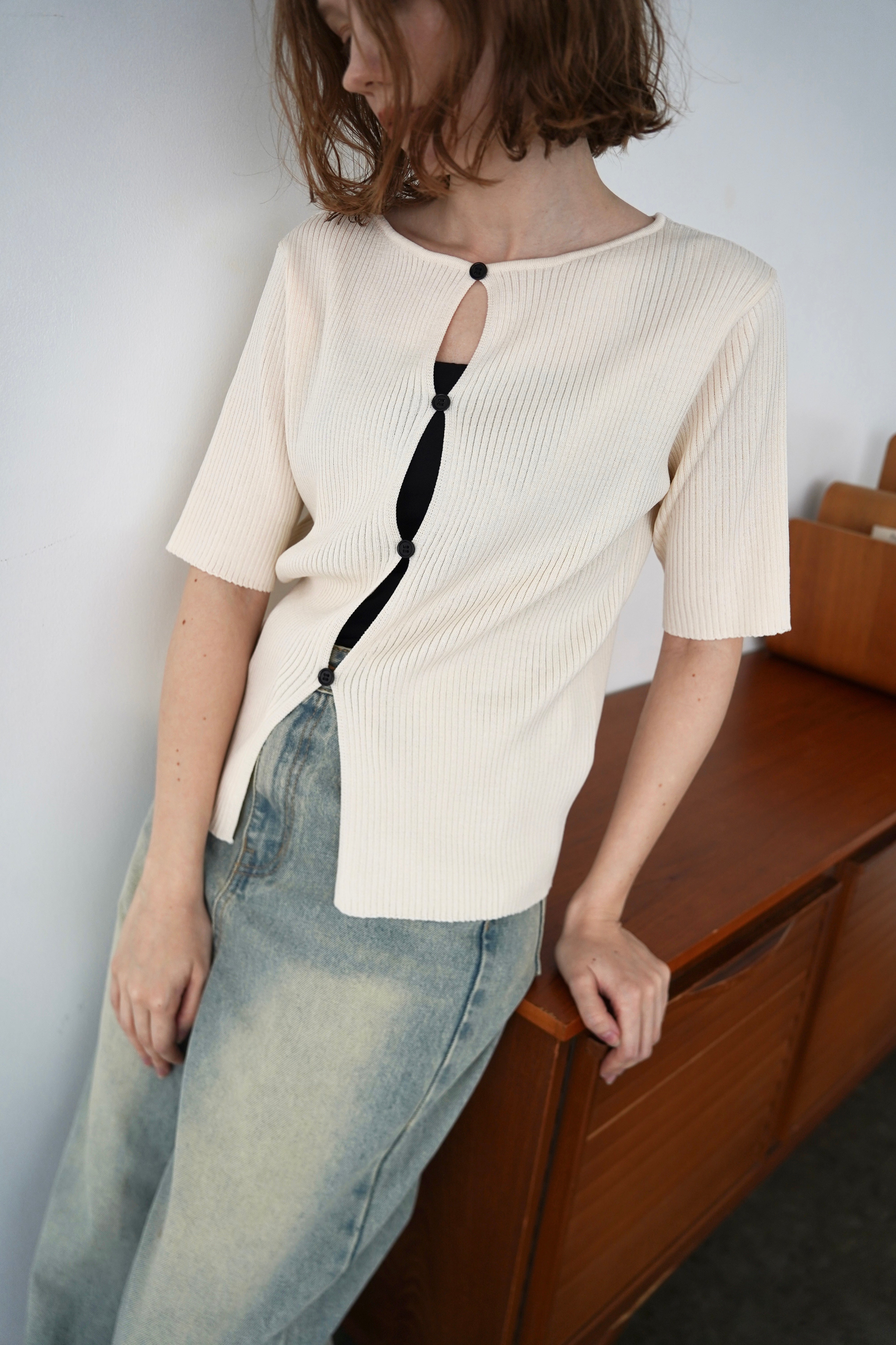 Front button half sleeve top