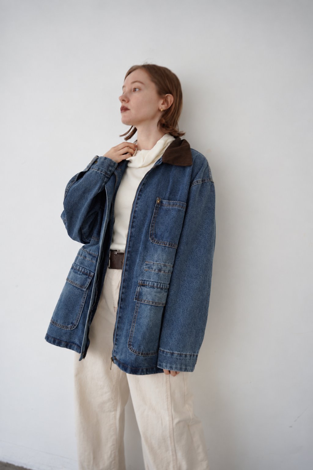 Corduroy Collar Two-Tone Jacket