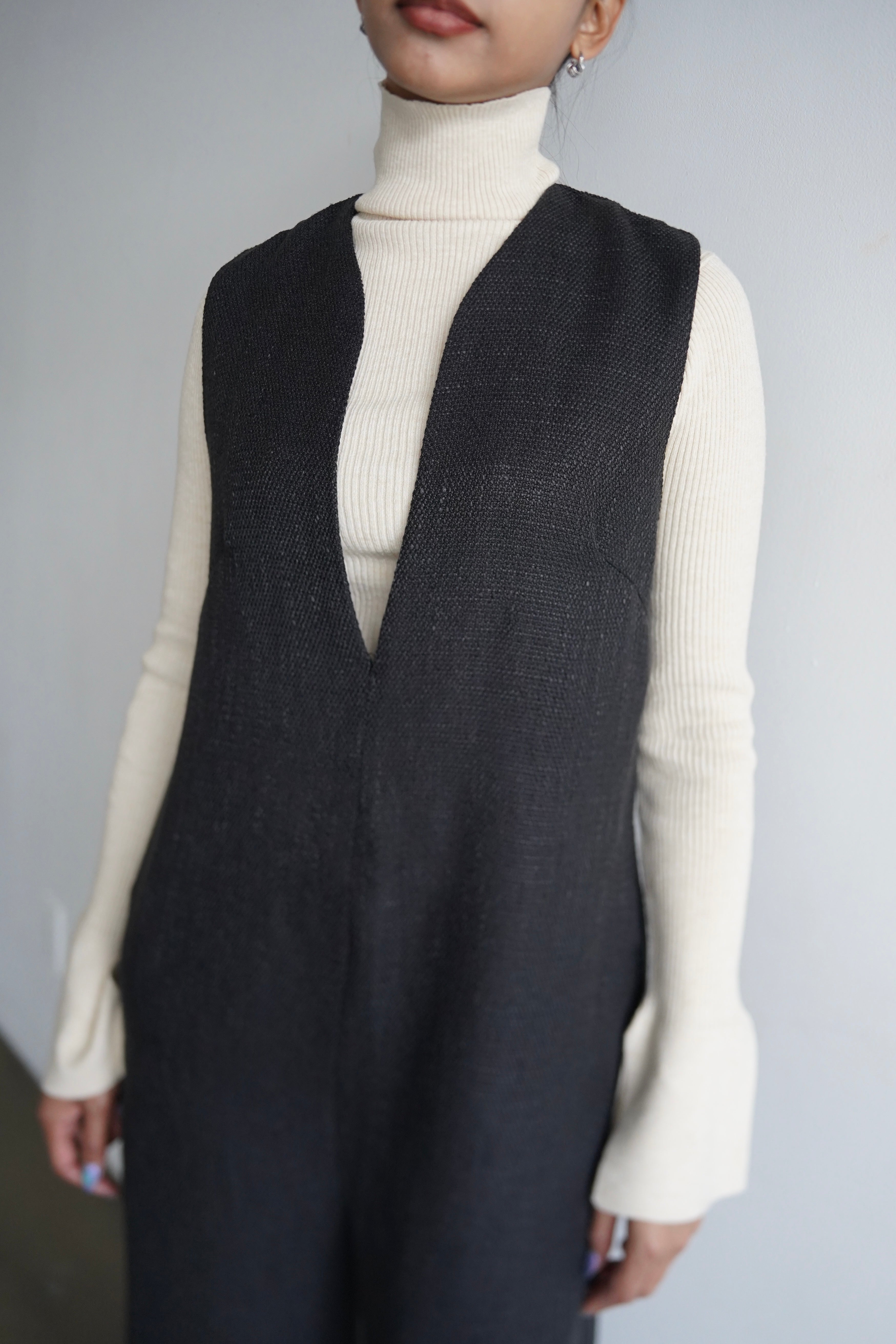 Deep V tweed all-in-one