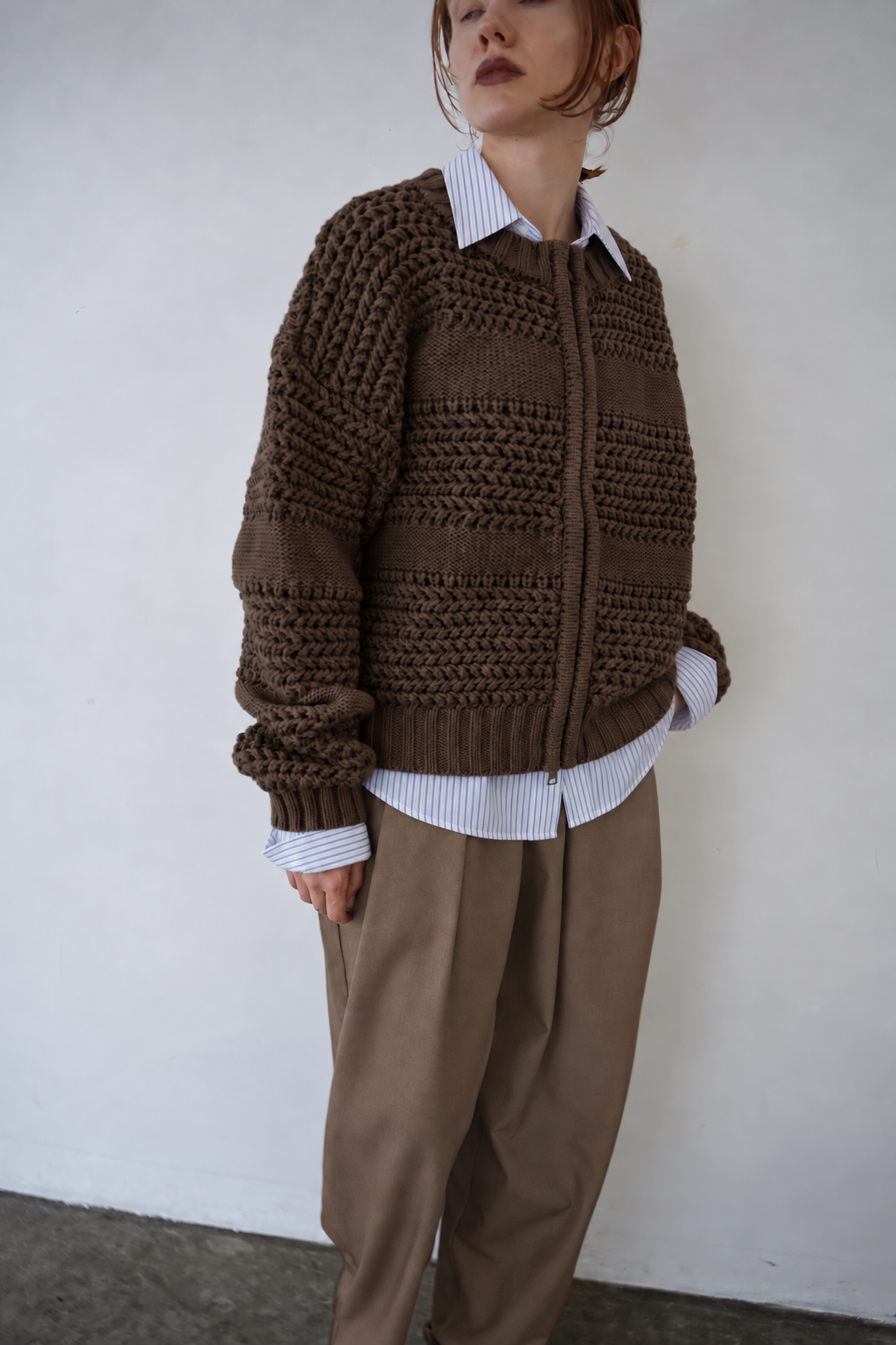 Low Gauge Texture Zip Cardigan