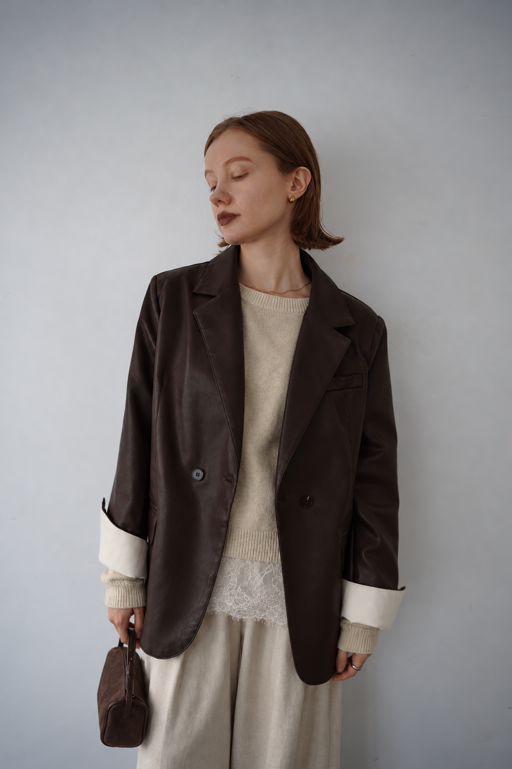 Bi-color cuffs leather jacket