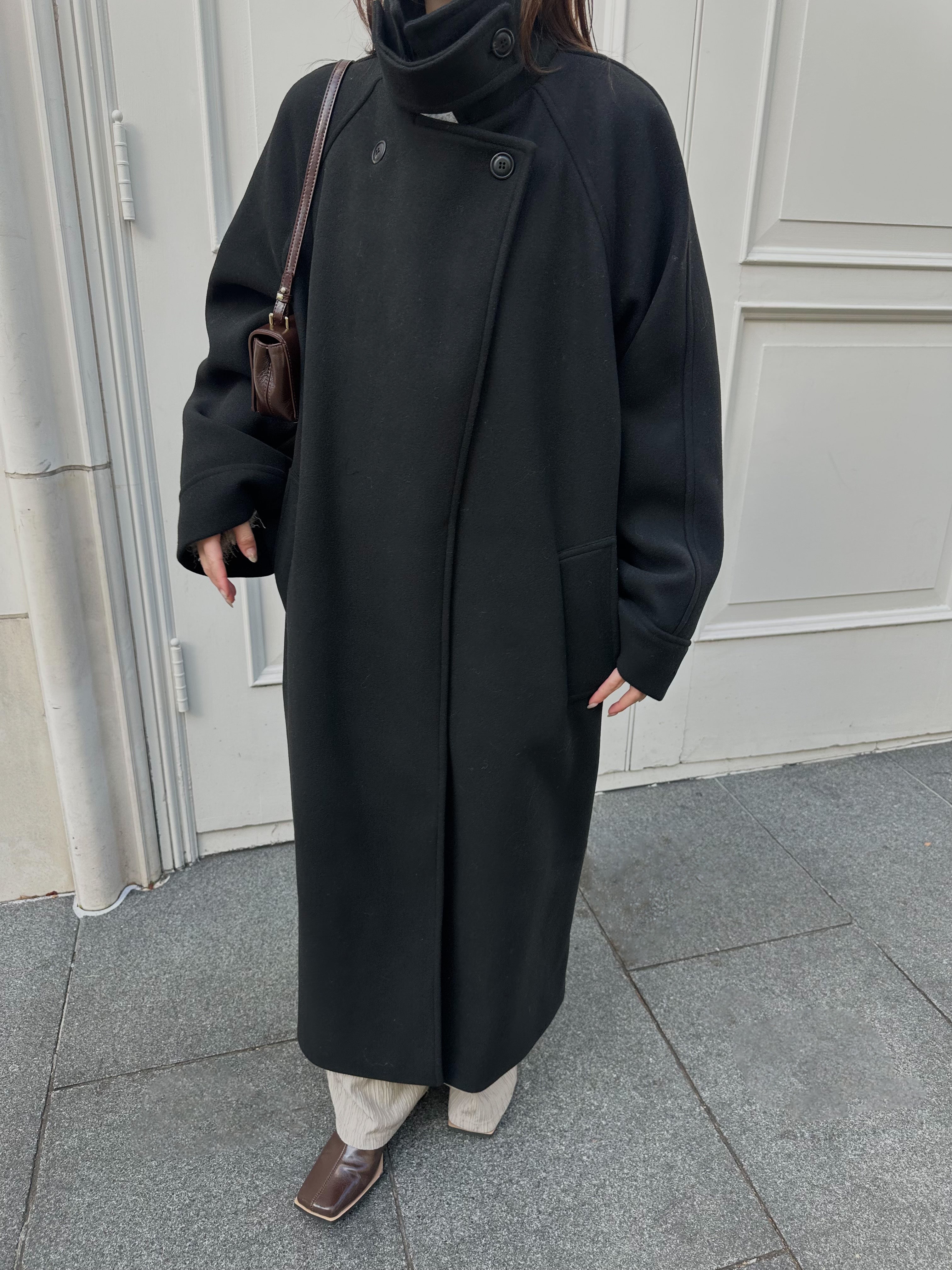 Stand neck Raglan sleeve long coat