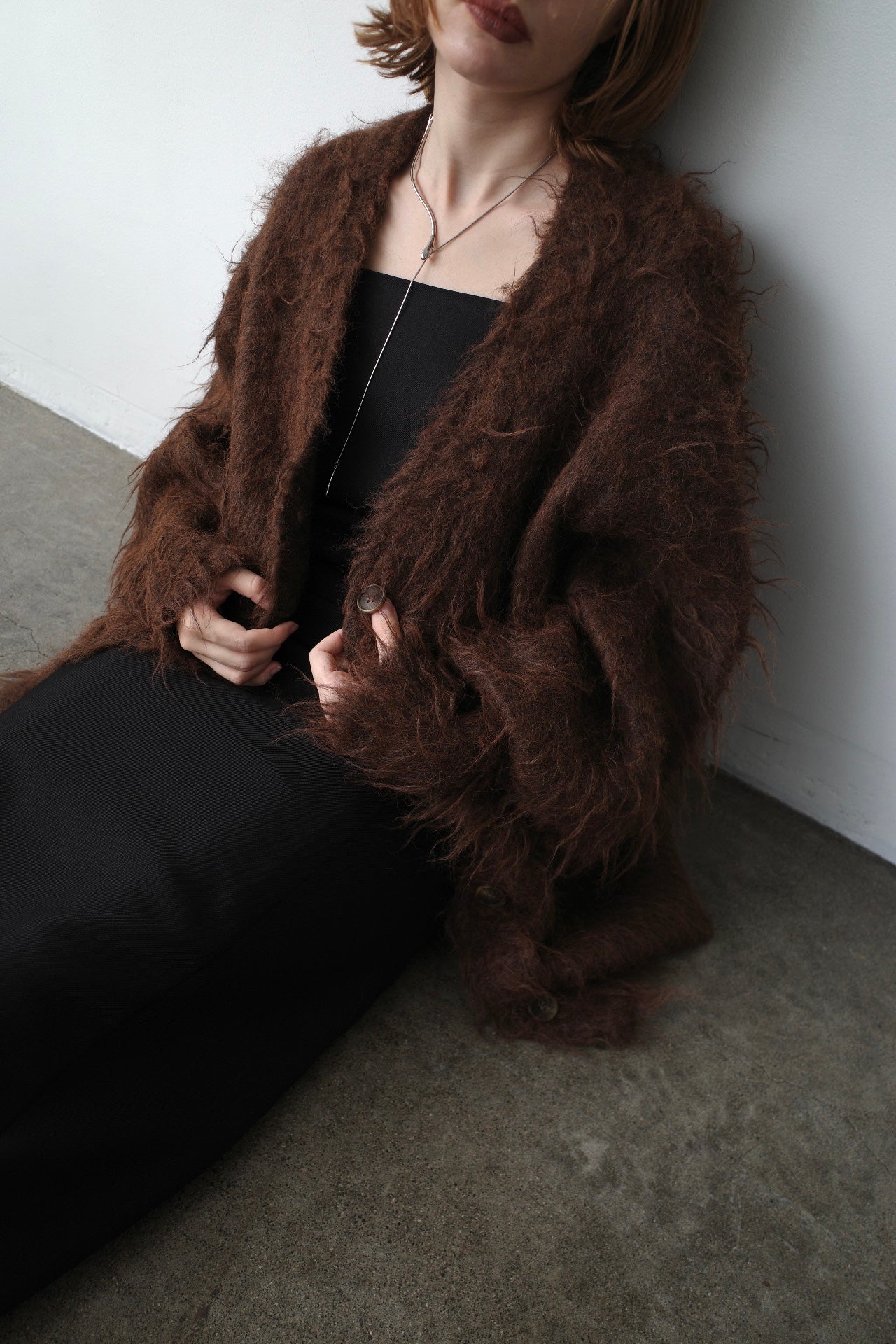 Shaggy mohair long cardigan