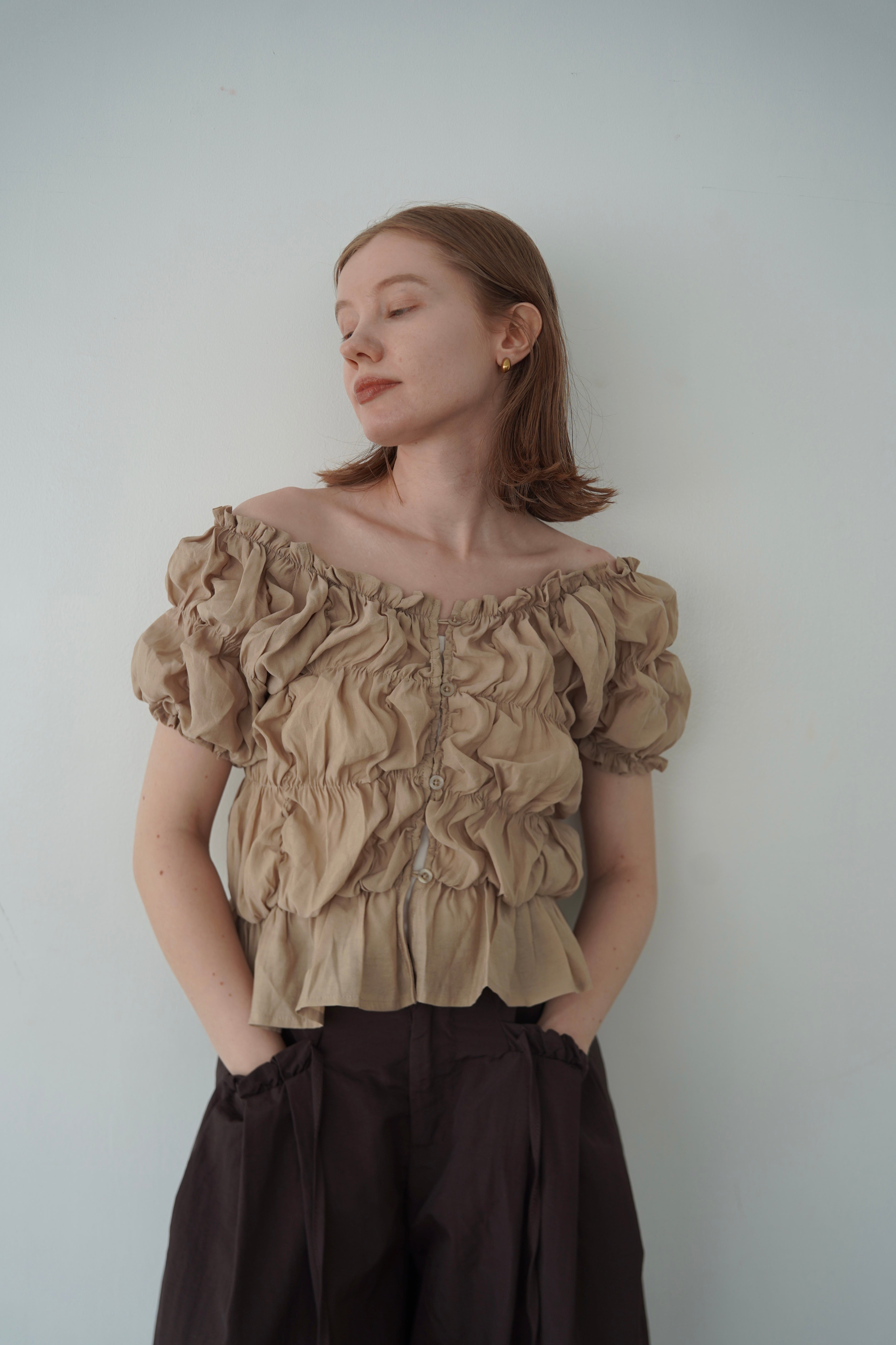 Shirring  puff volume tops