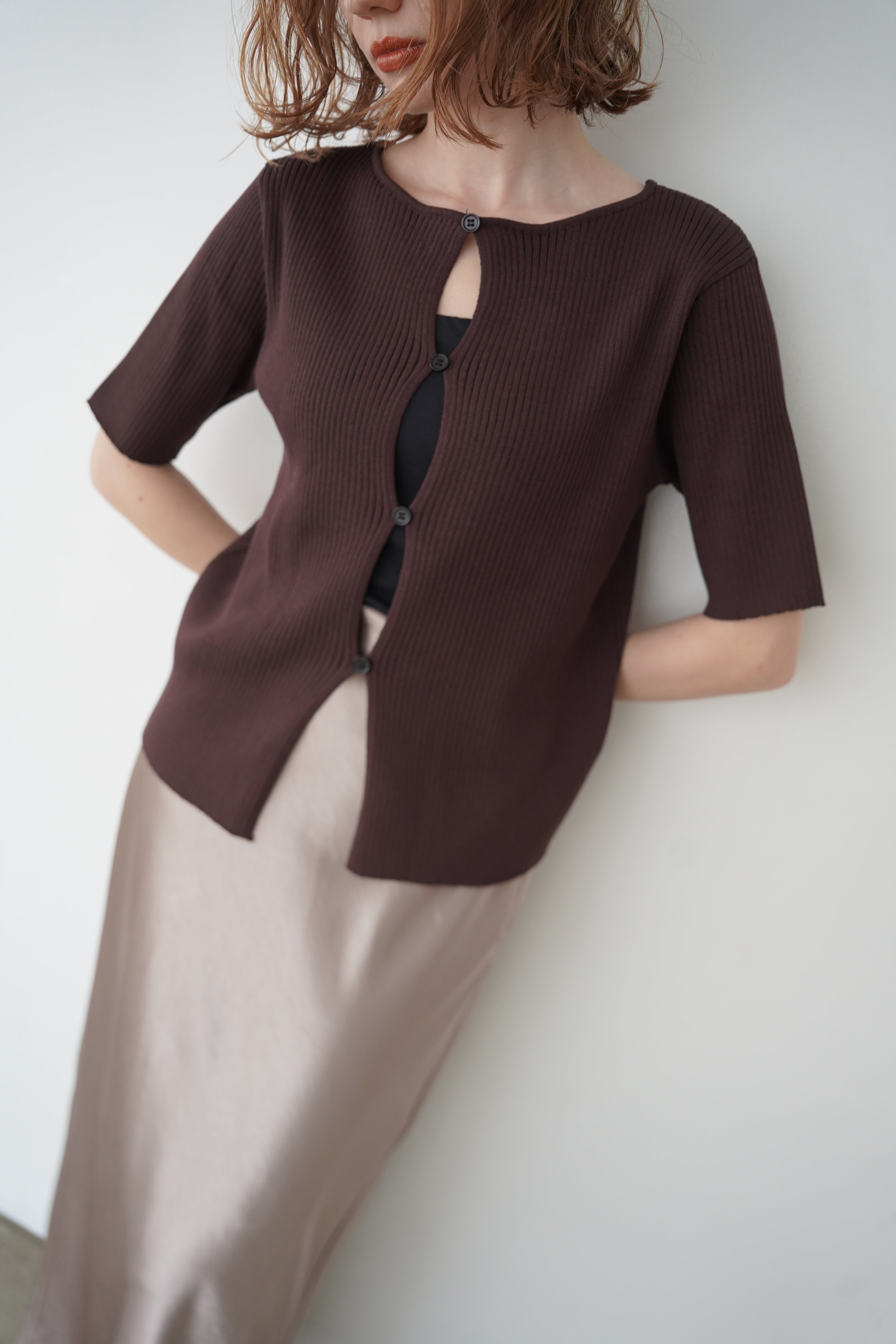 Front button half sleeve top