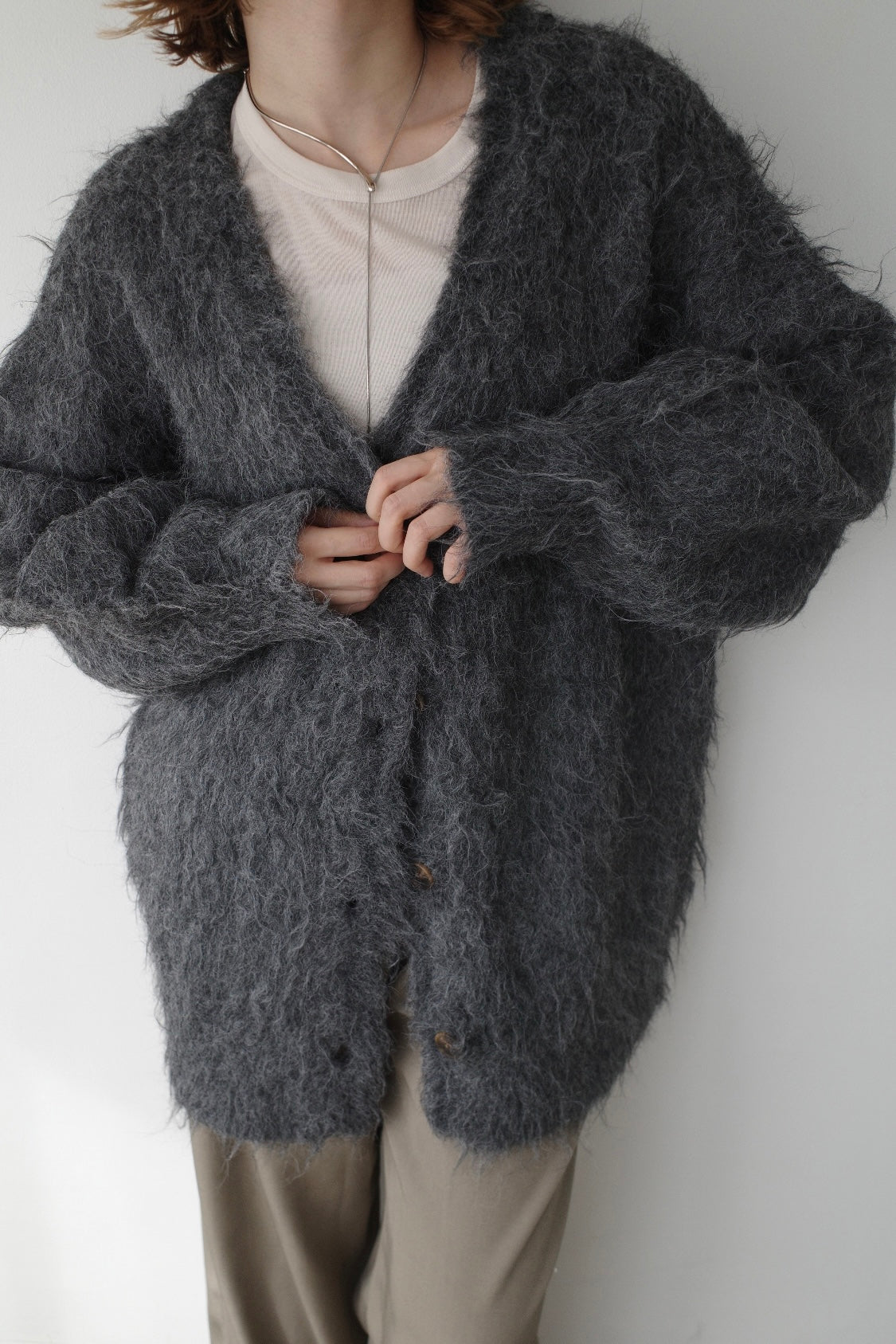 Shaggy mohair long cardigan