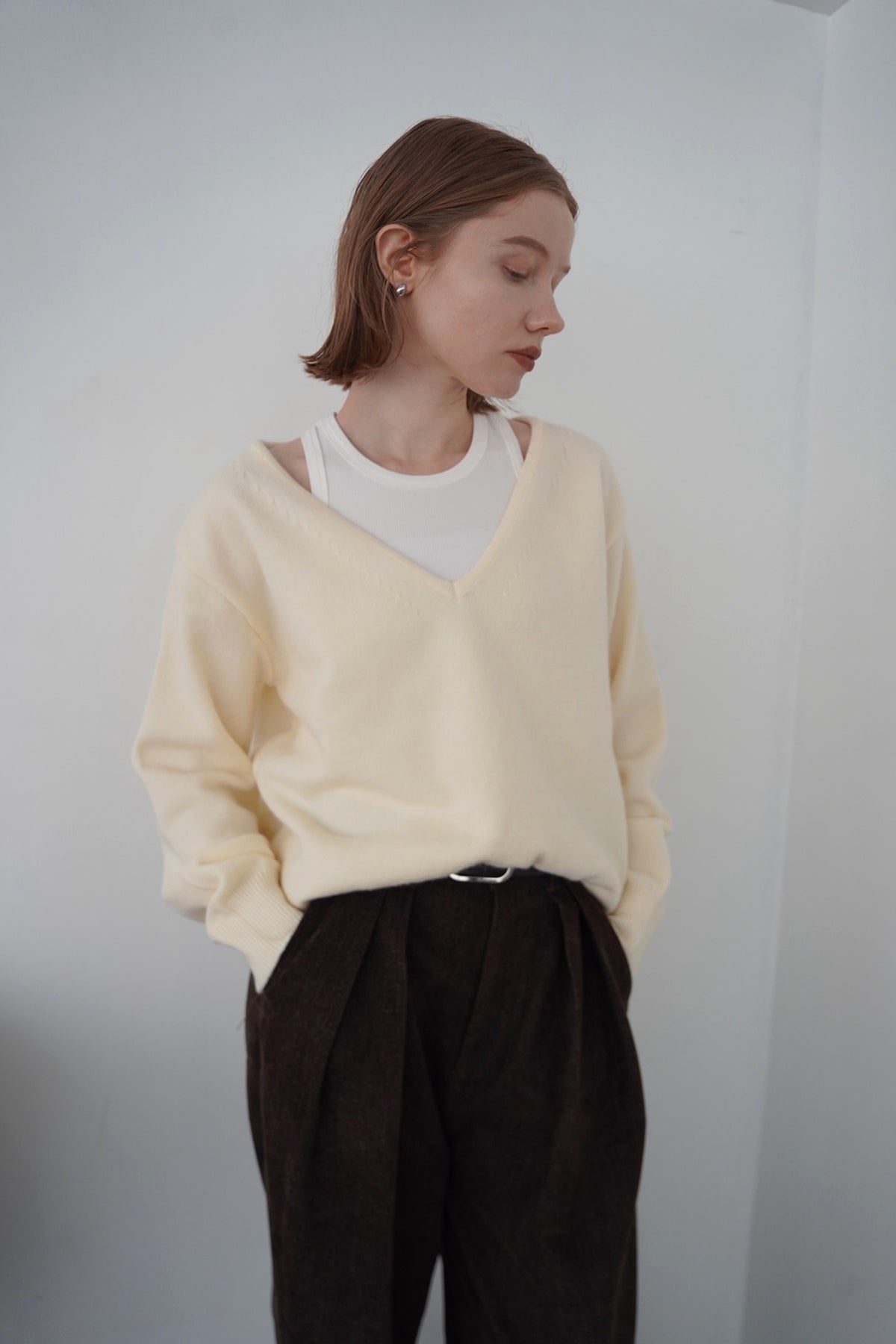 【予約販売】-10月下旬発送-Deep Vneck layered knit SET