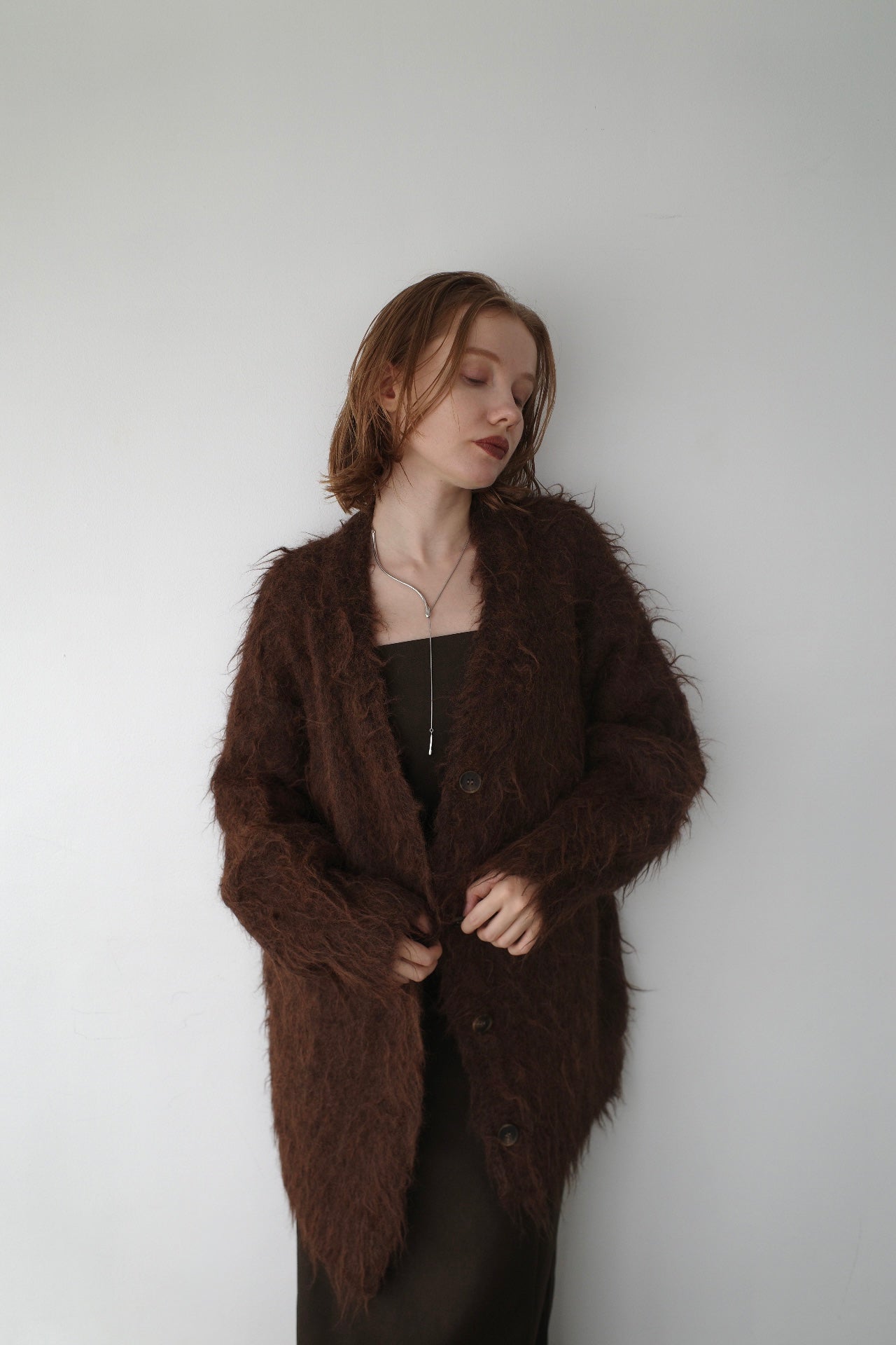 Shaggy mohair long cardigan