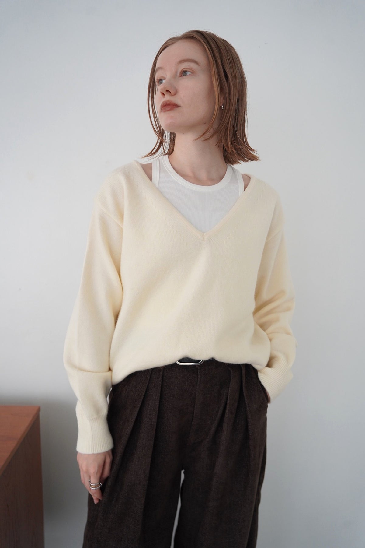 【予約販売】-10月下旬発送-Deep Vneck layered knit SET