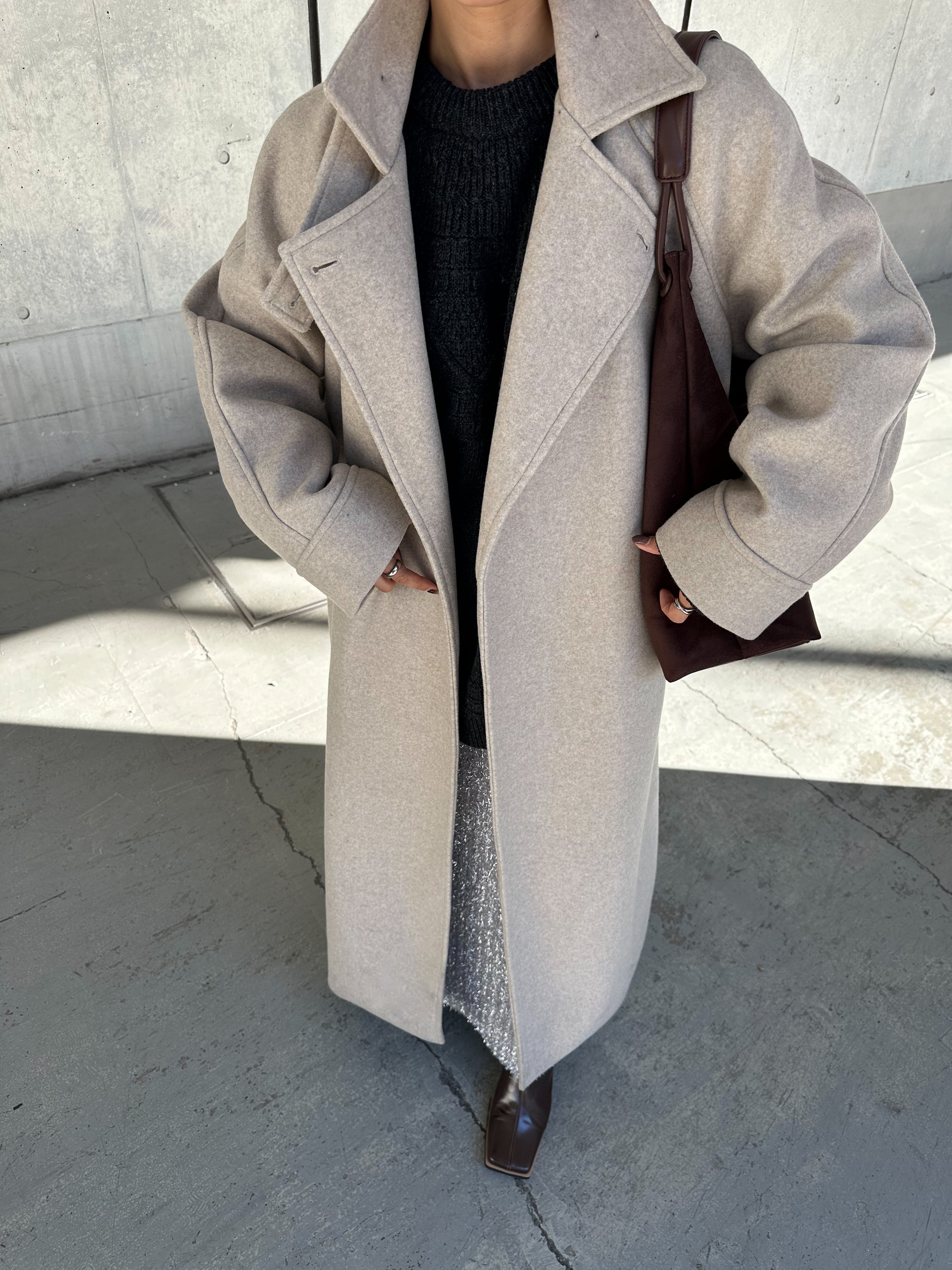 Stand neck Raglan sleeve long coat