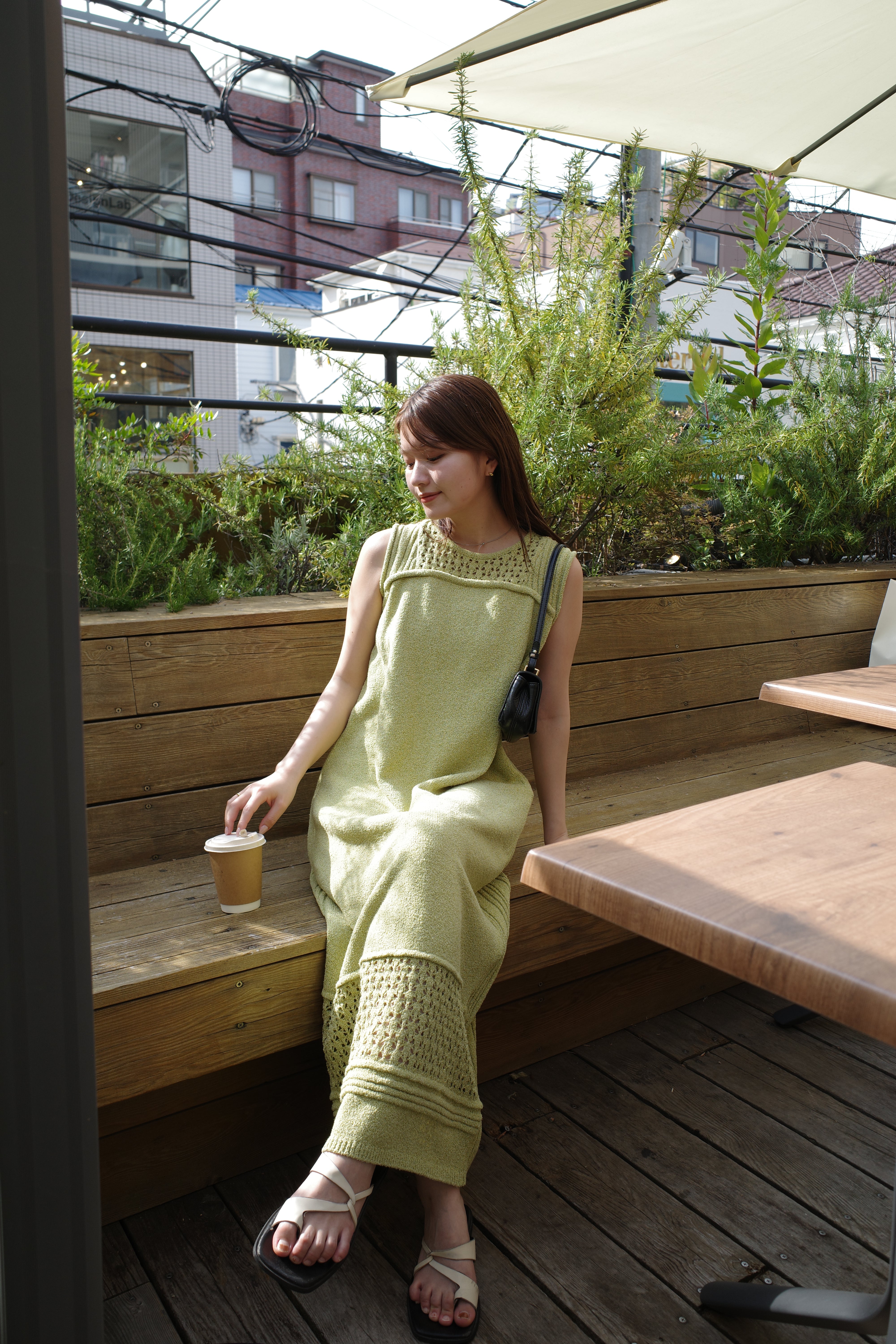 Slab flannel knit one-piece