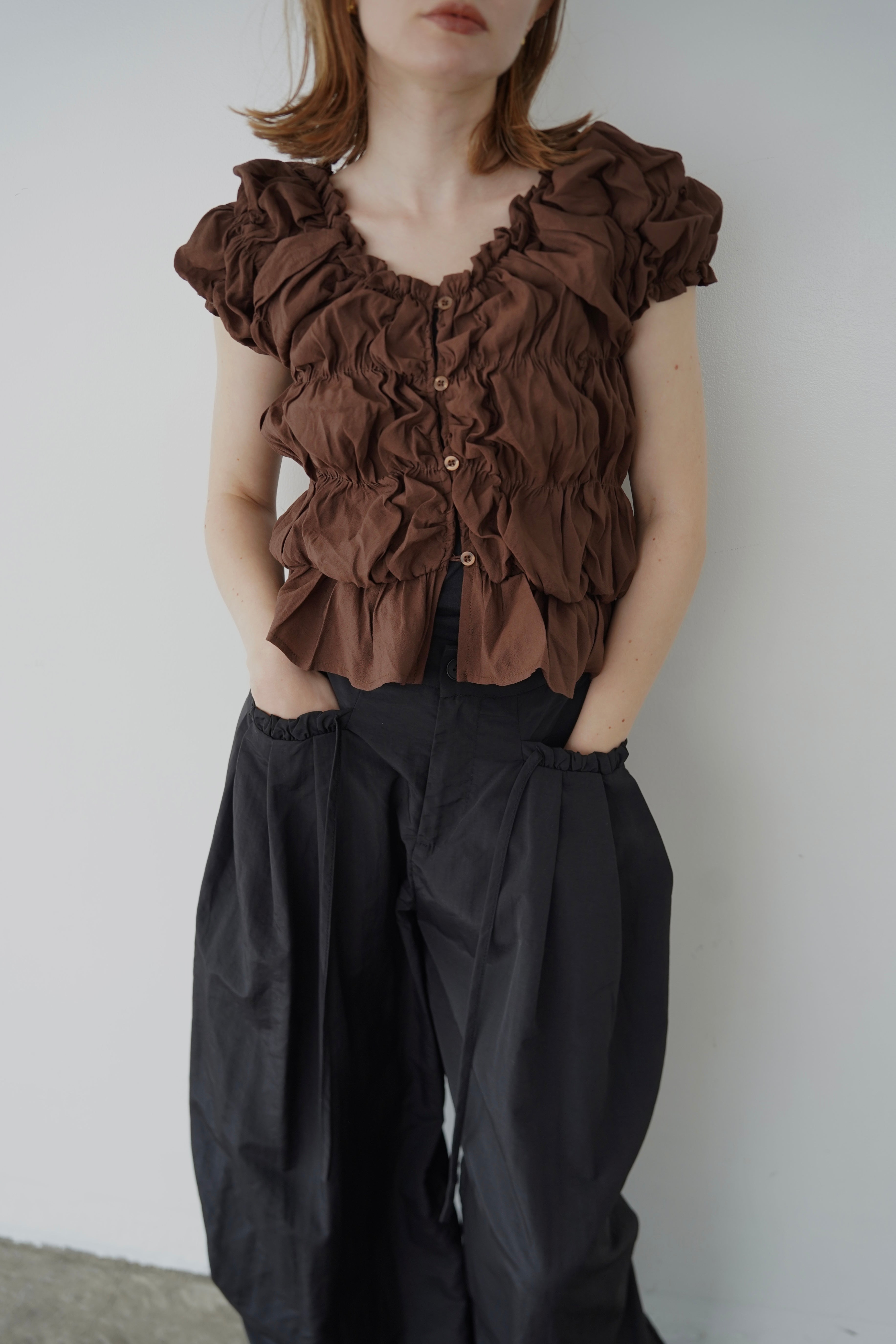 Shirring  puff volume tops