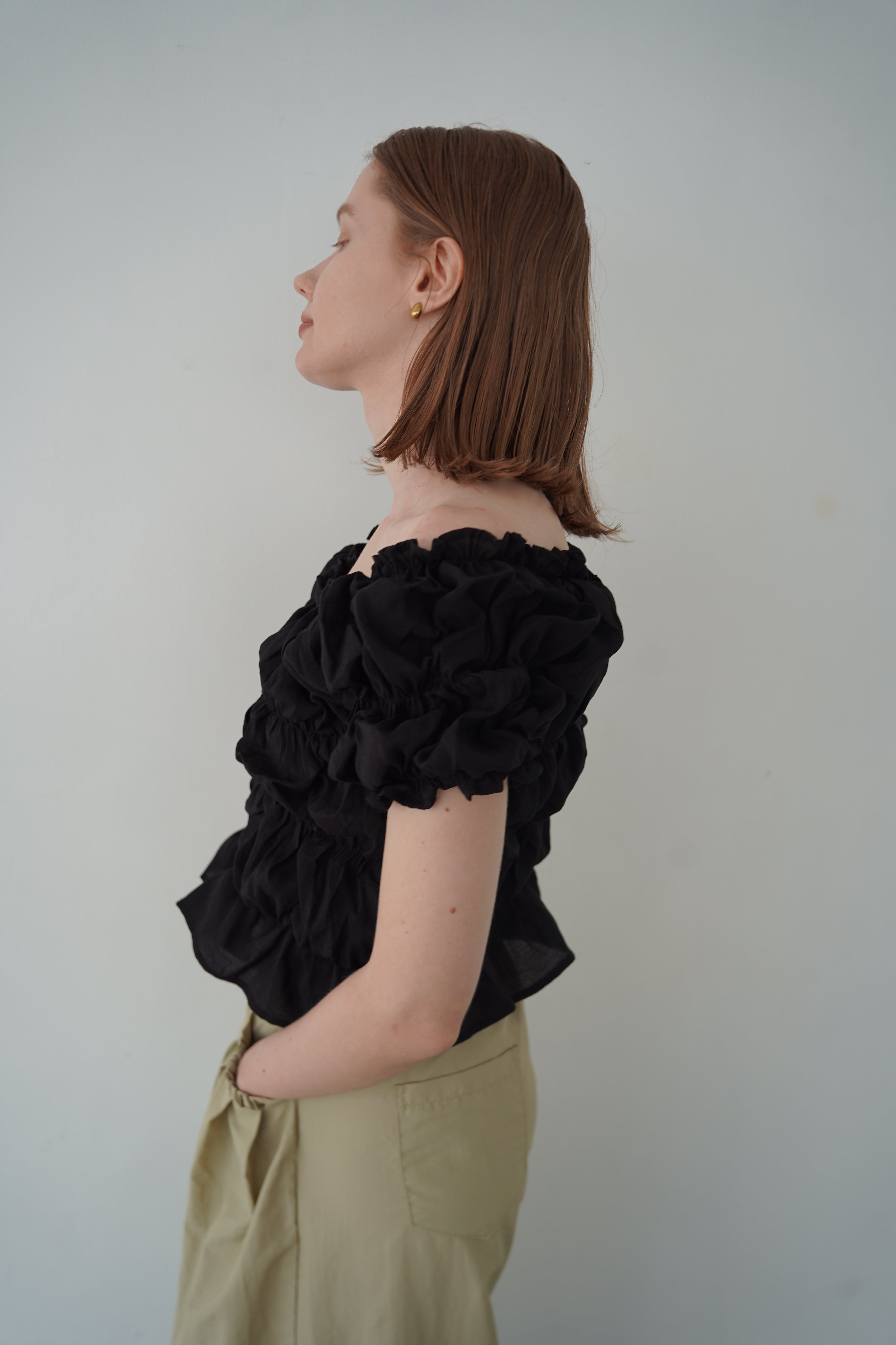 Shirring  puff volume tops