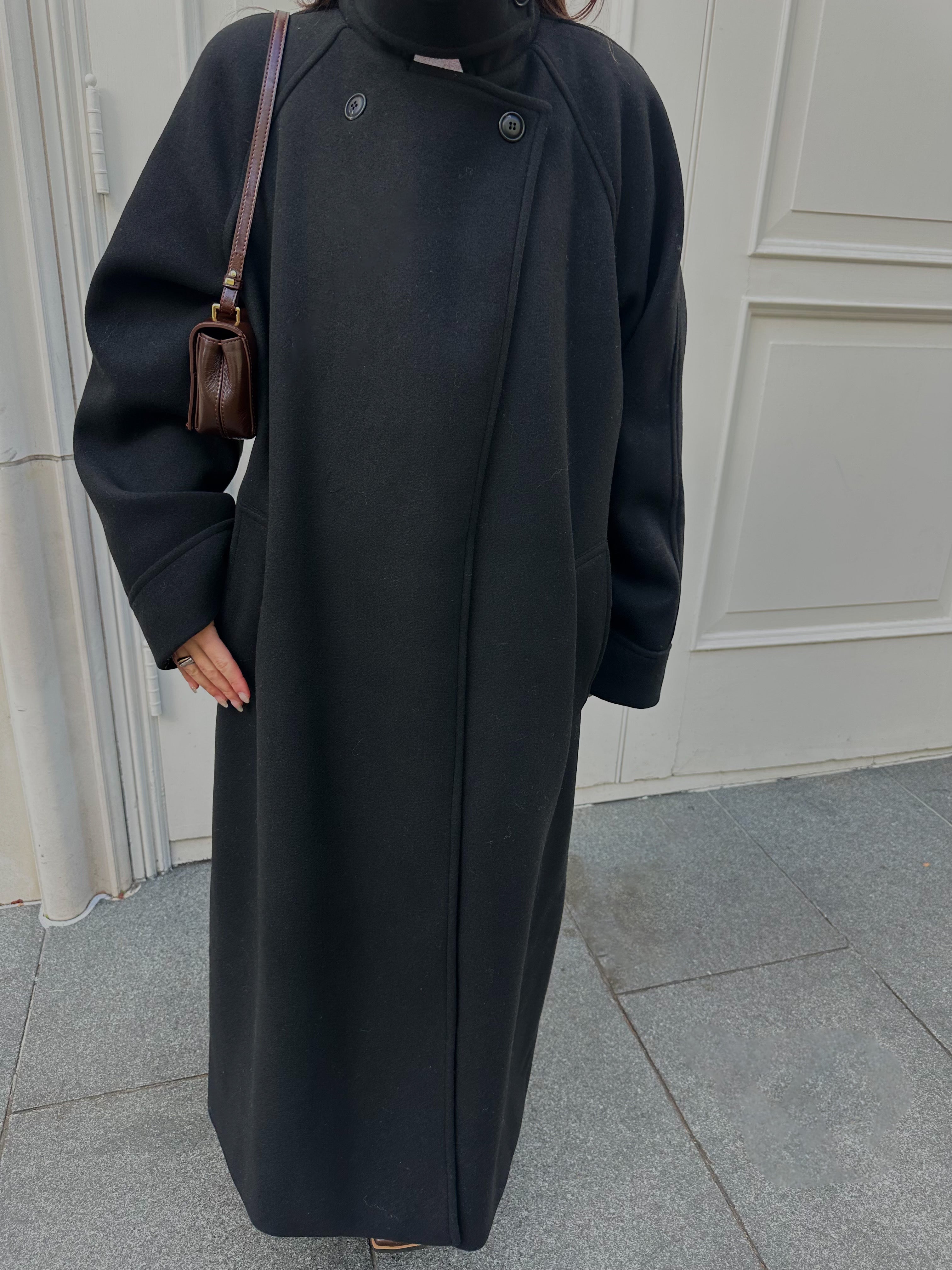 Stand neck Raglan sleeve long coat