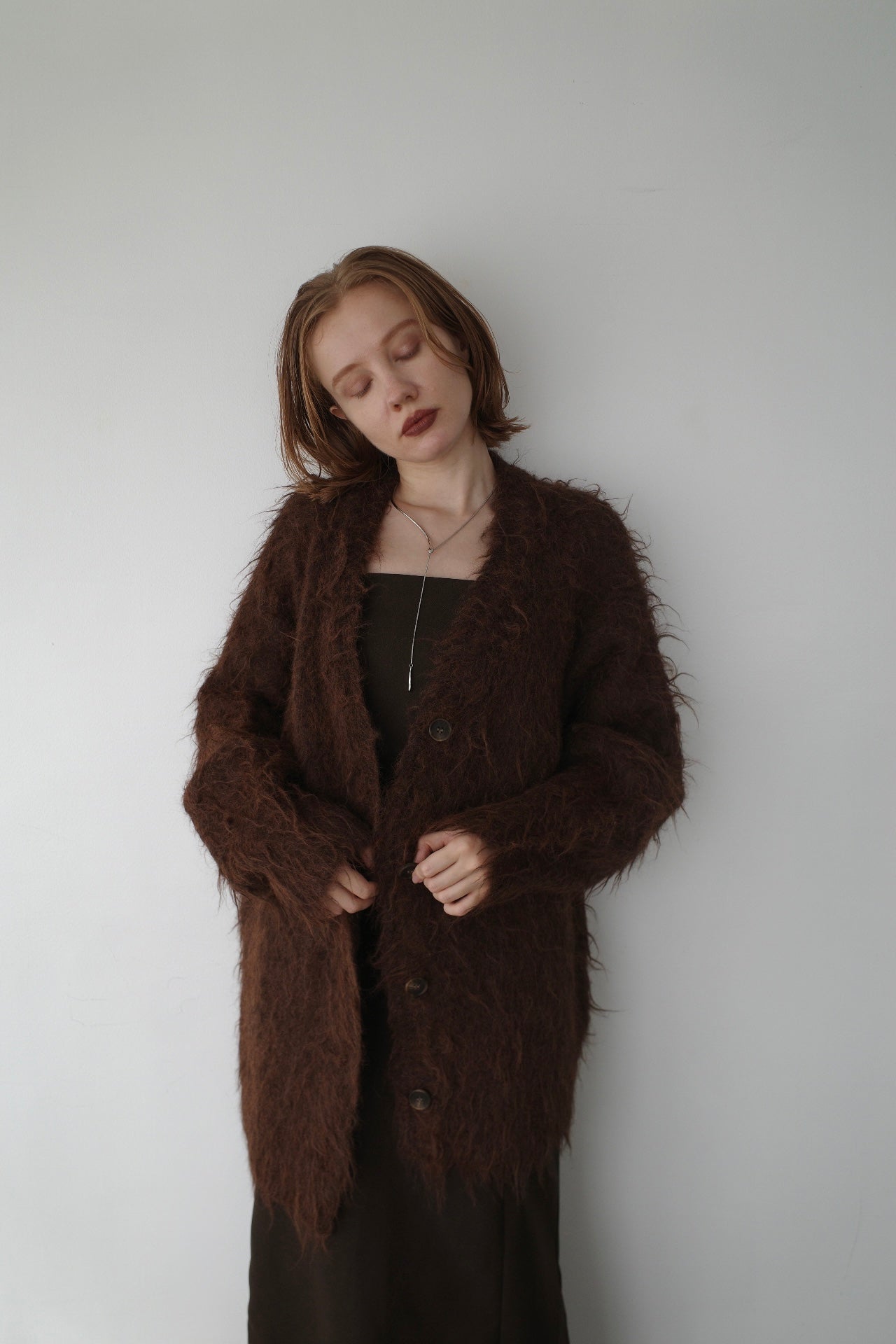 Shaggy mohair long cardigan
