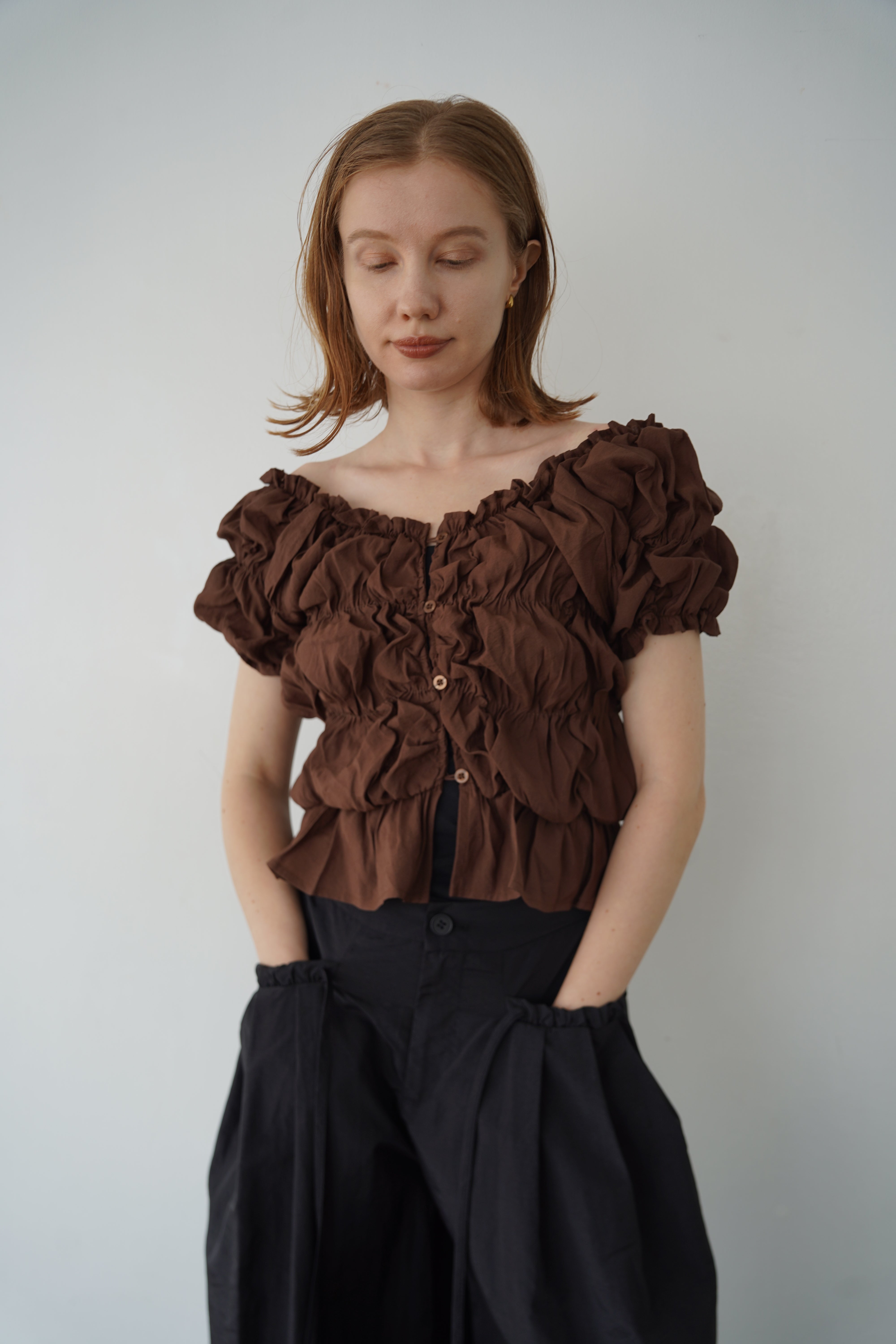 Shirring  puff volume tops