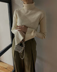 Sleeve flare knit turtle  tops