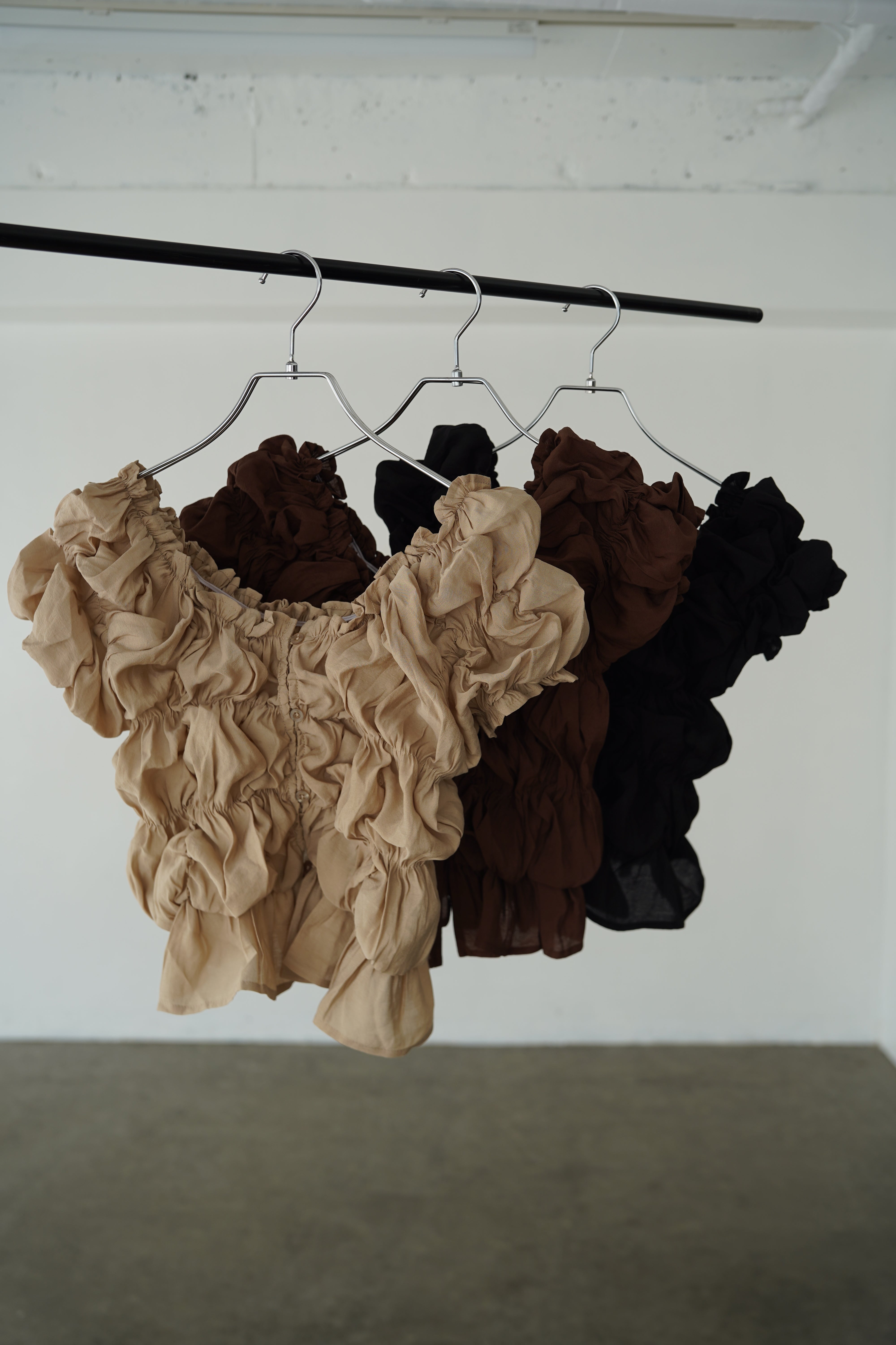 Shirring  puff volume tops