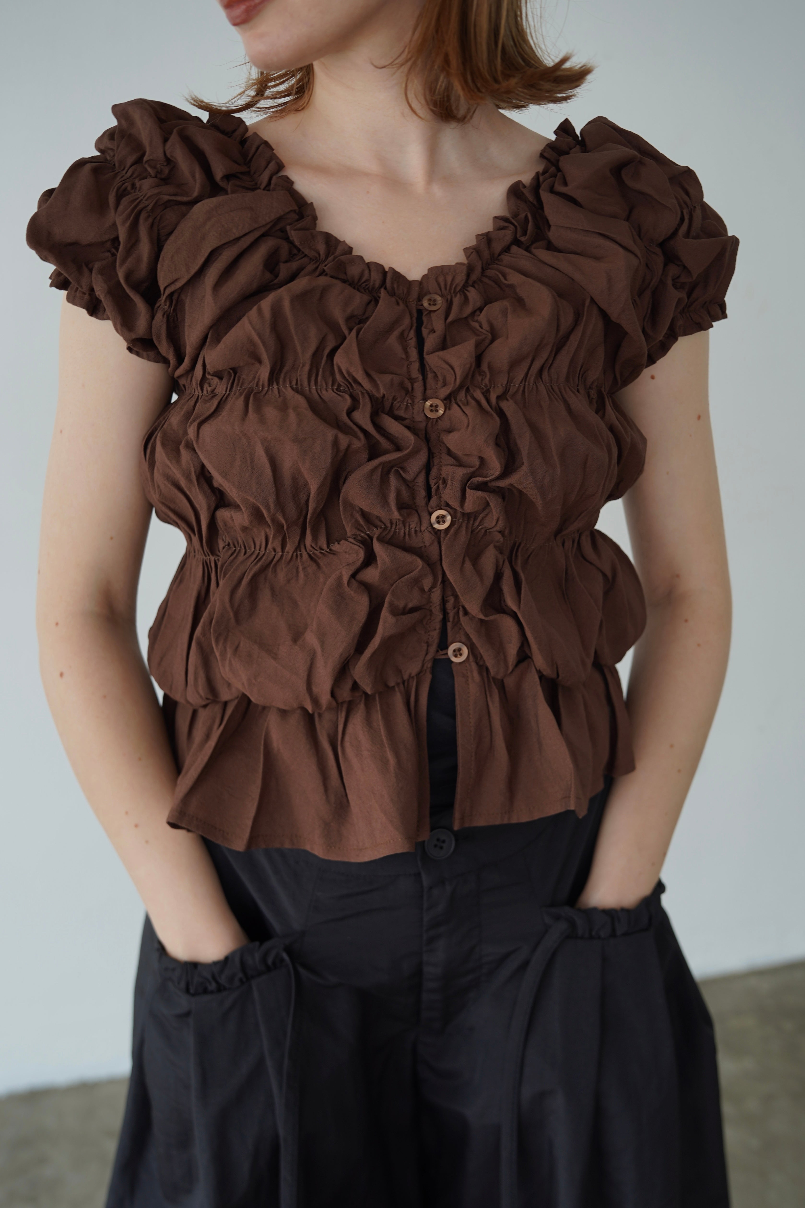 Shirring  puff volume tops