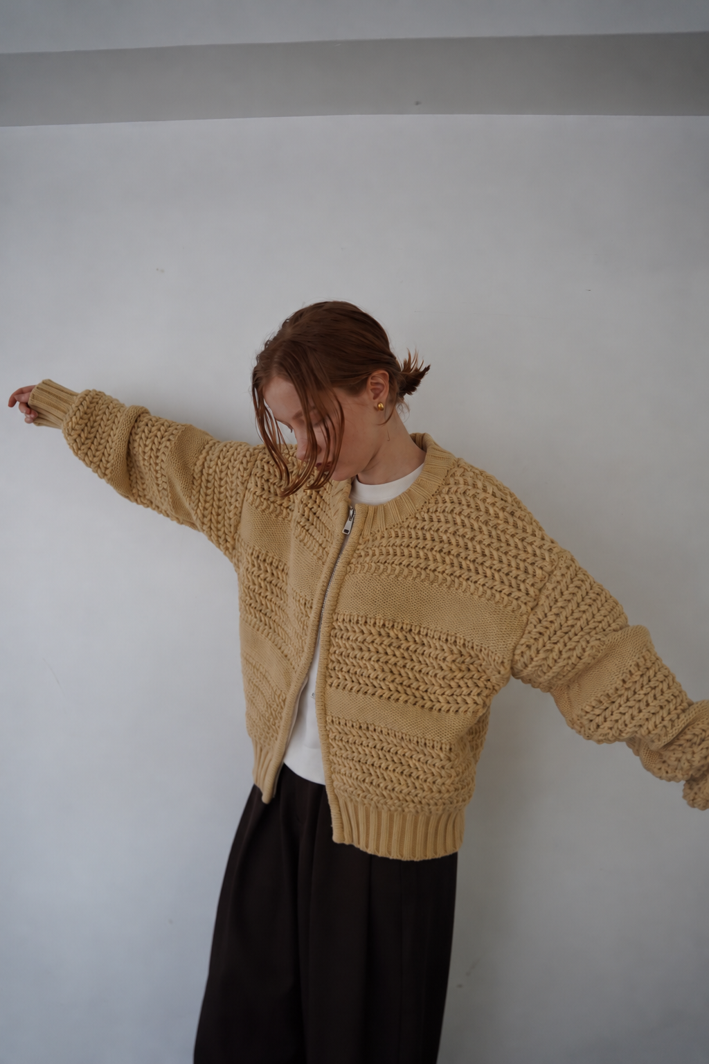 Low Gauge Texture Zip Cardigan