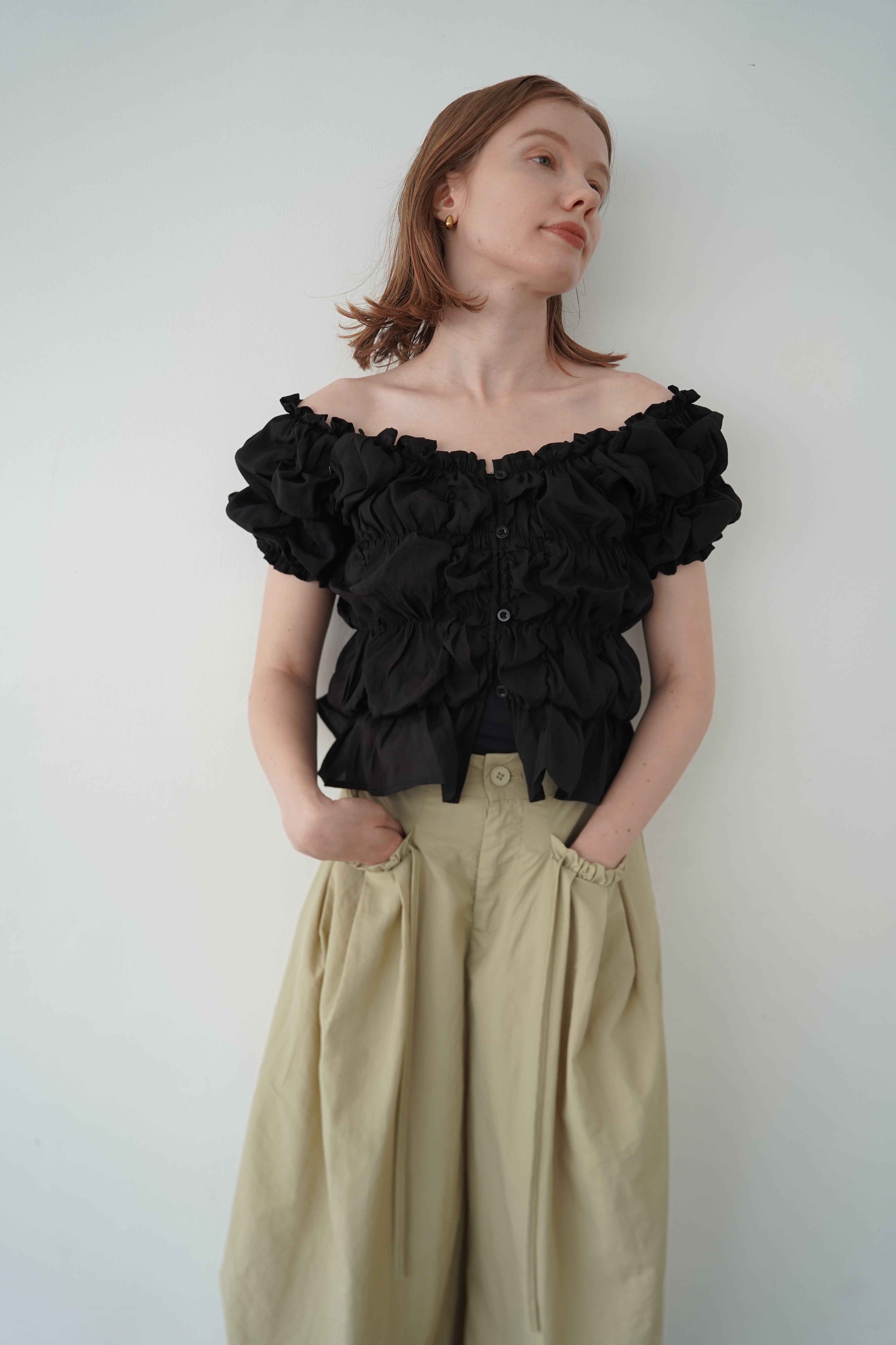 Shirring  puff volume tops