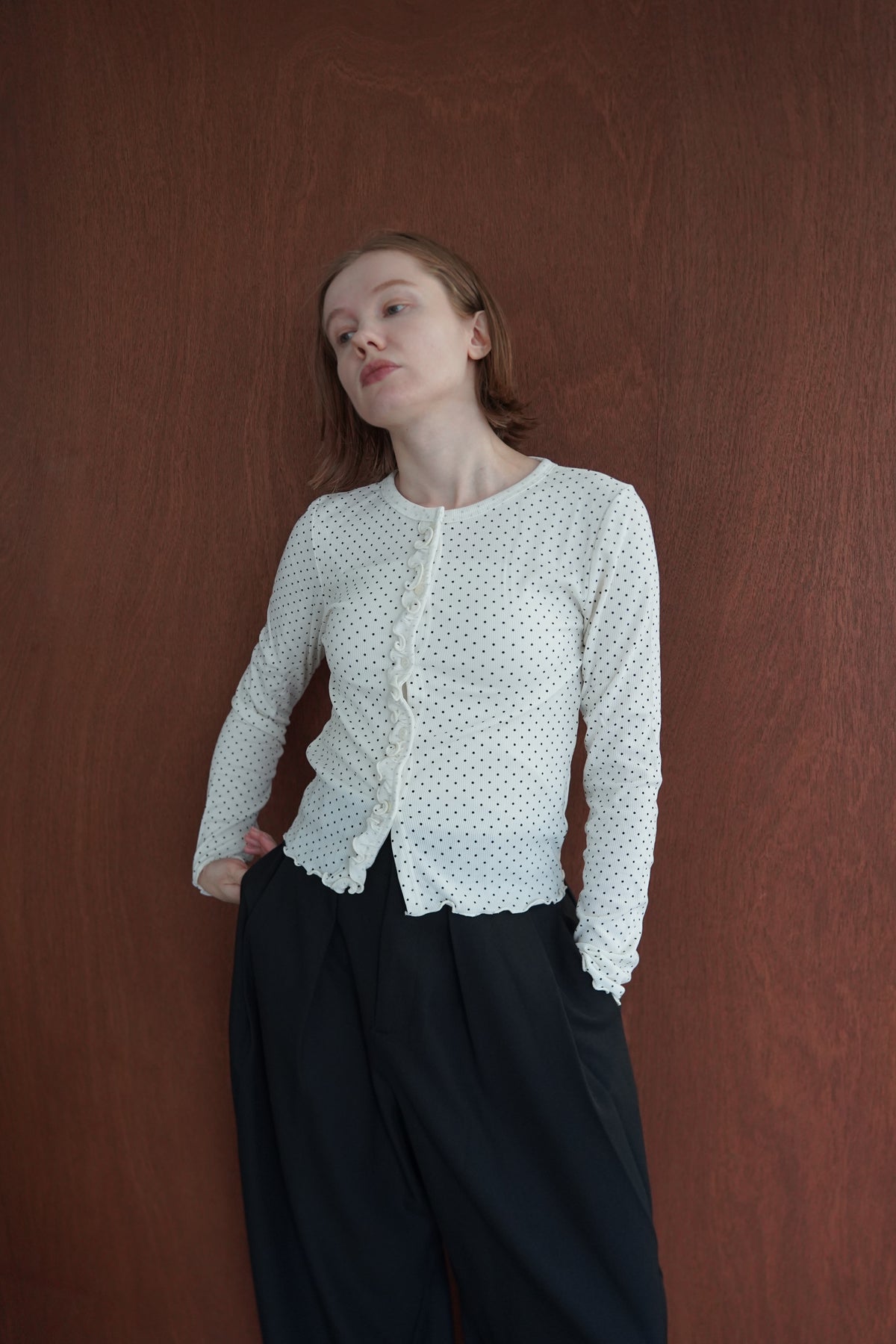 Dot frill cardigan