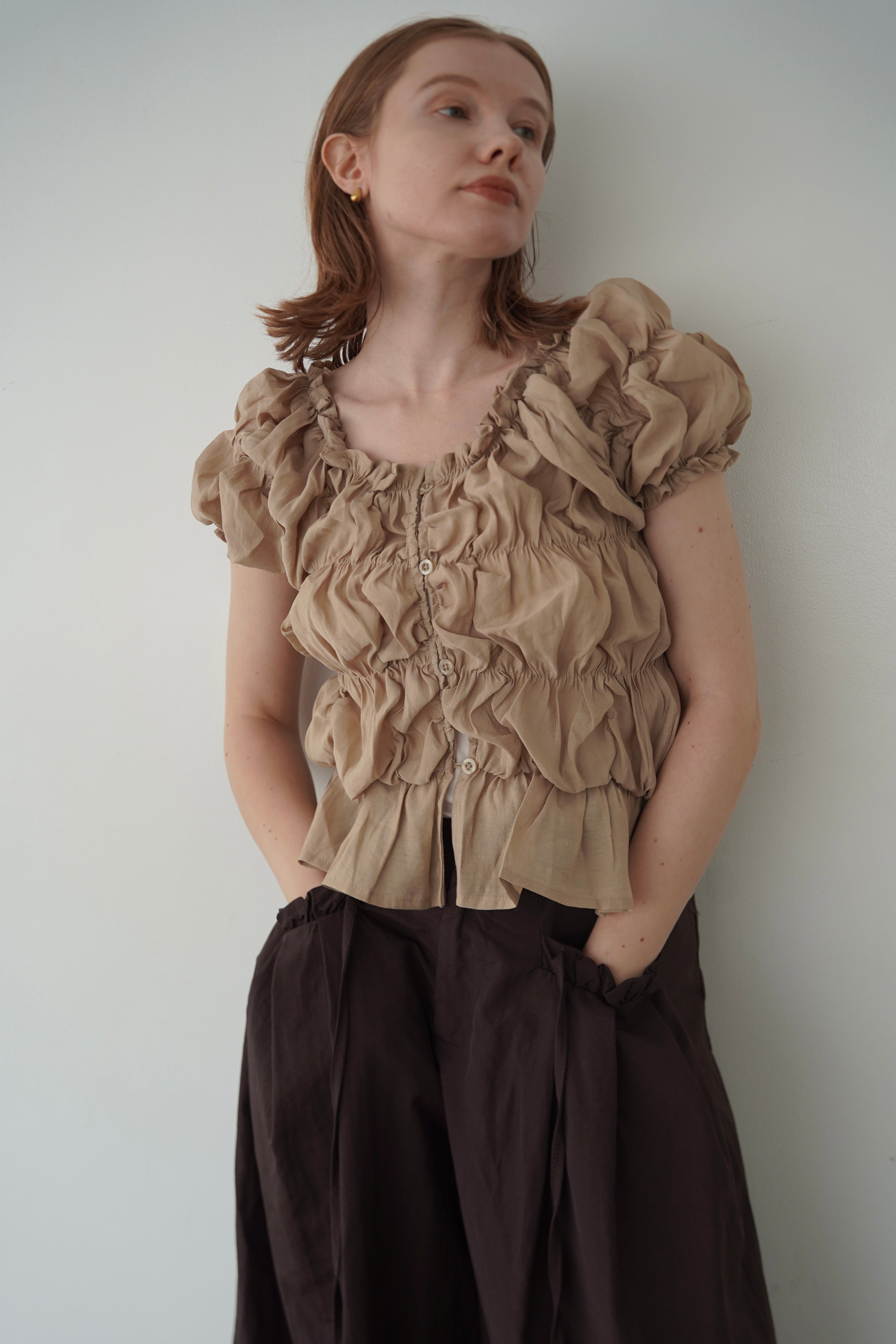 Shirring  puff volume tops