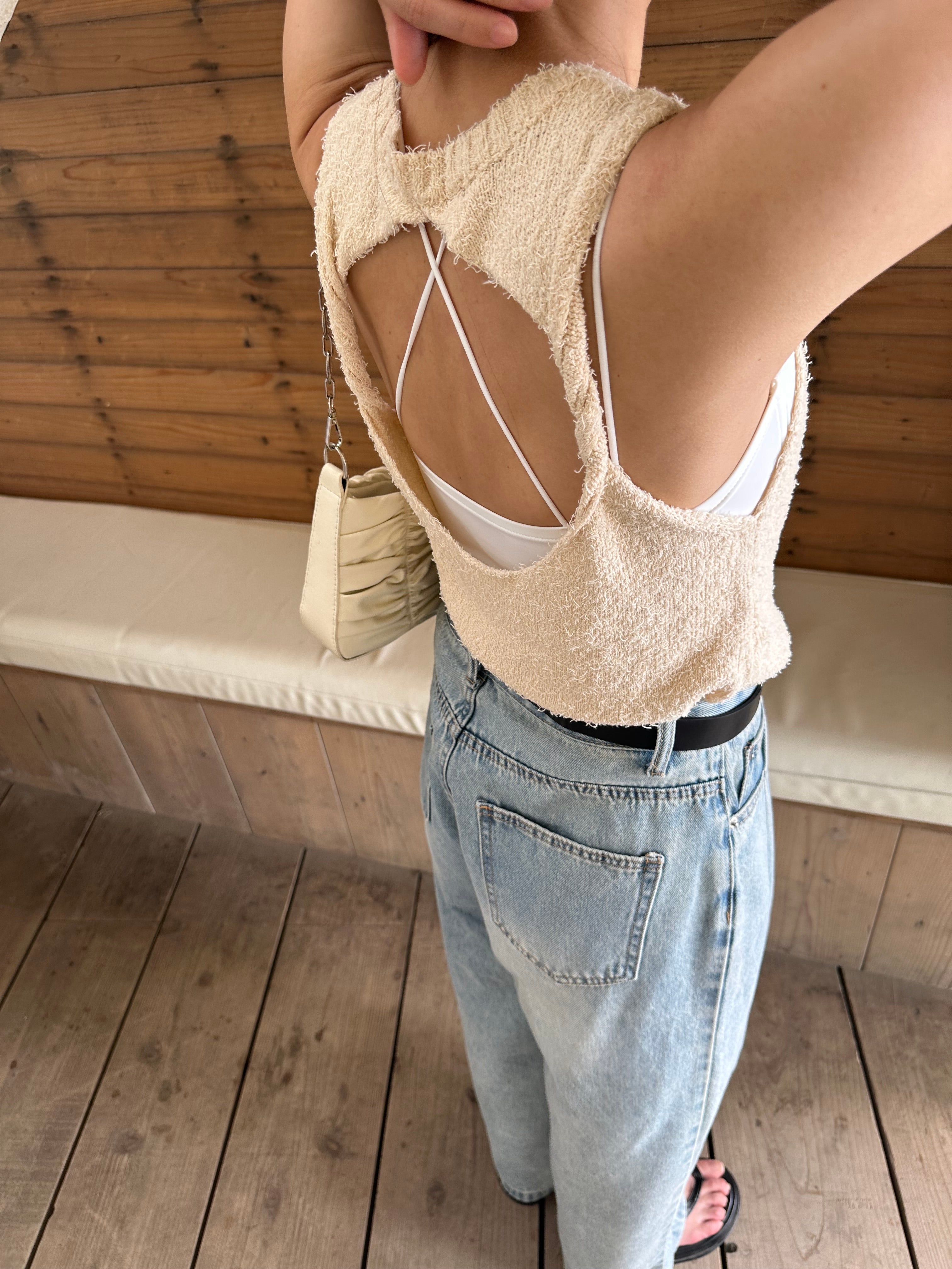 Back open knit tops