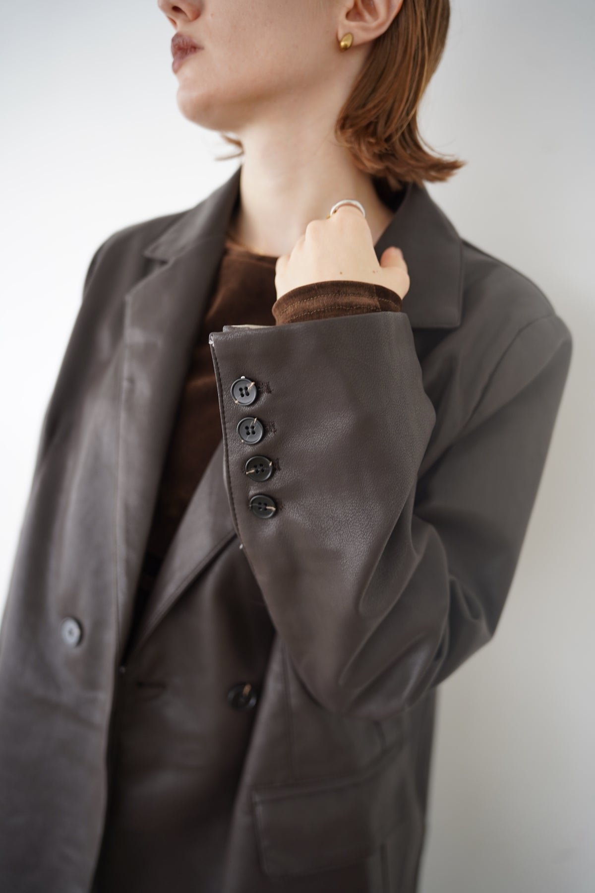 Bi-color cuffs leather jacket