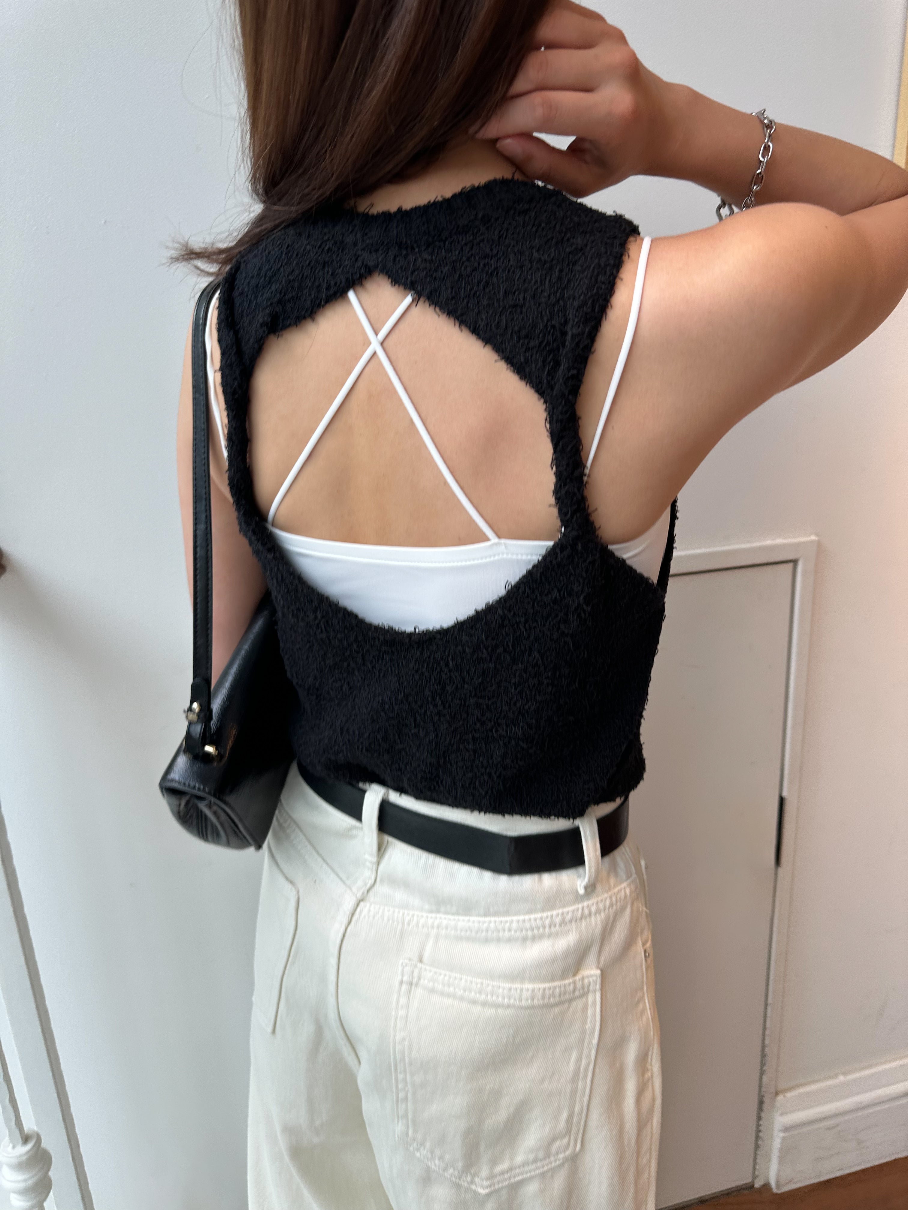 Back open knit tops