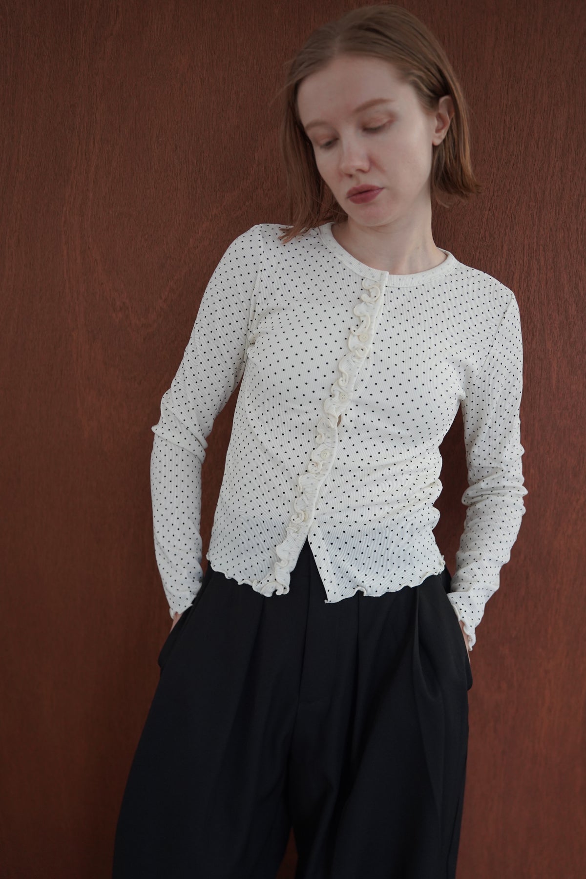 Dot frill cardigan