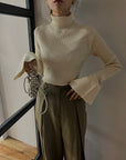 Sleeve flare knit turtle  tops