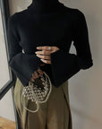 Sleeve flare knit turtle  tops