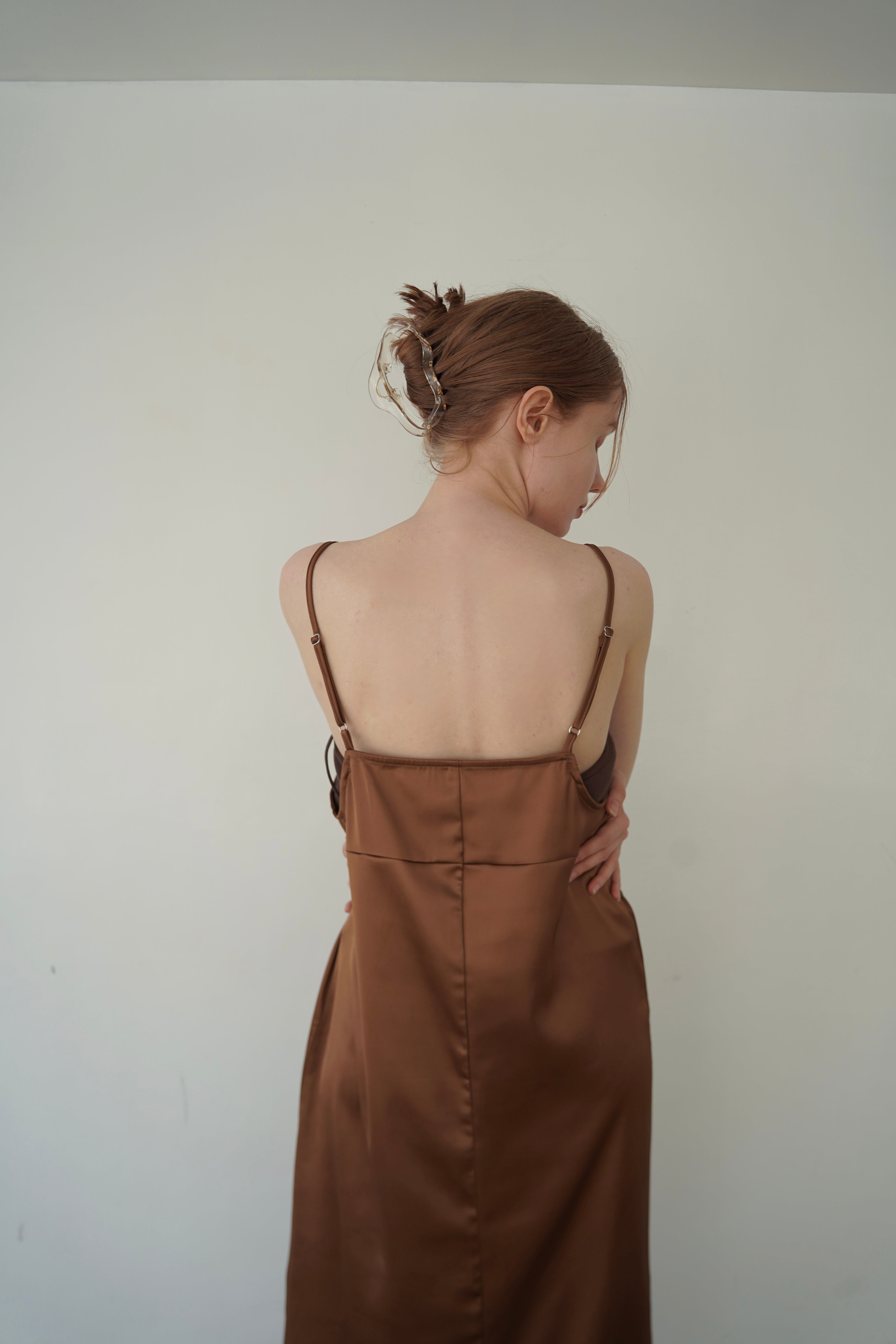 Race satin camisole one-piece