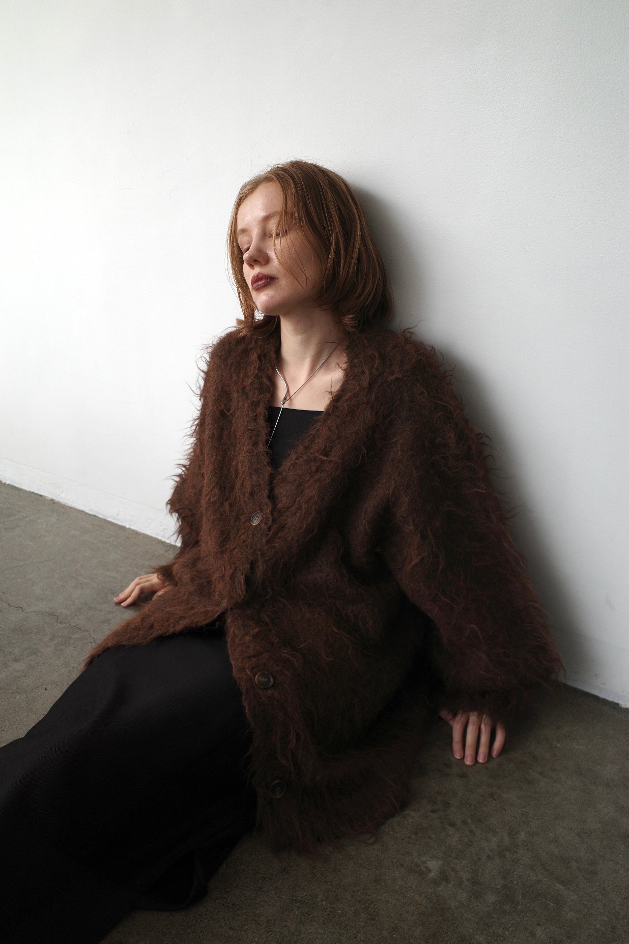 Shaggy mohair long cardigan