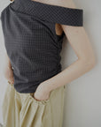 Asymmetry check blouse