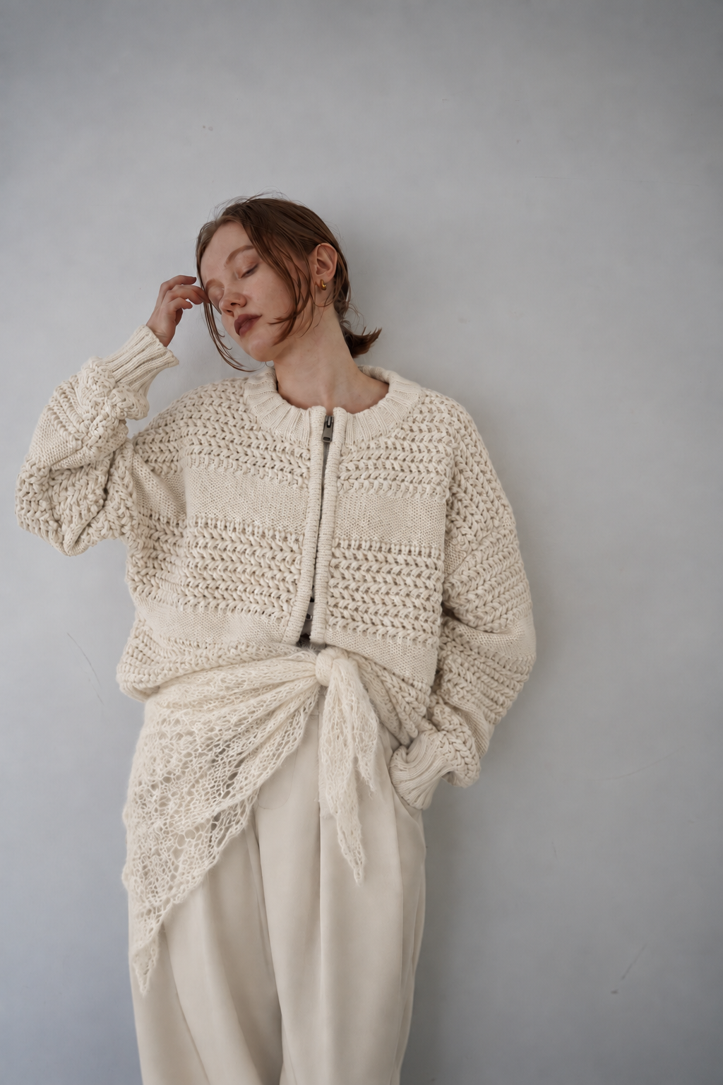Low Gauge Texture Zip Cardigan