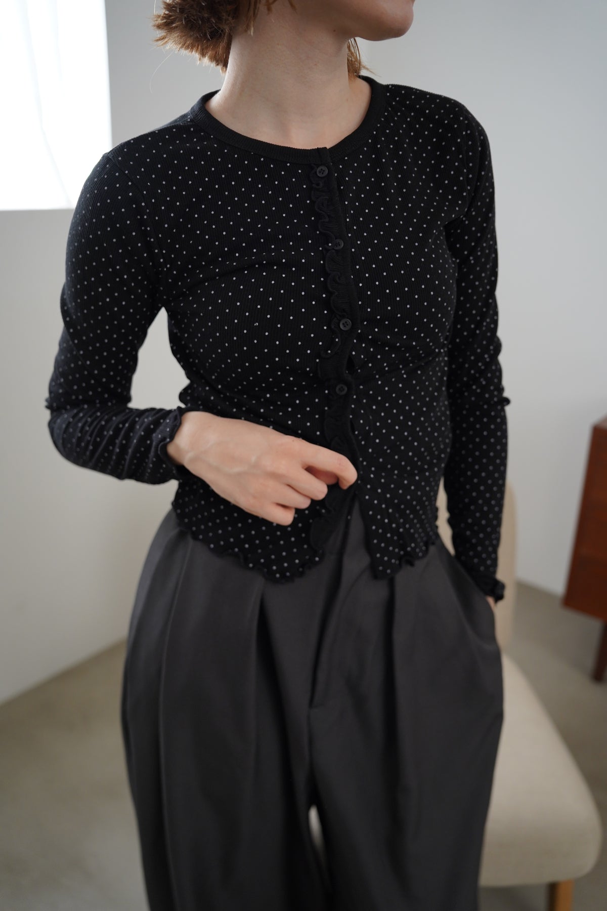 Dot frill cardigan