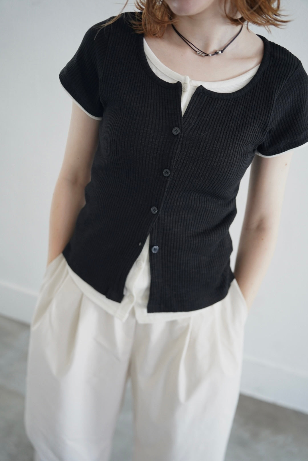 【7/8-再入荷】Layered  lib half sleeve tops