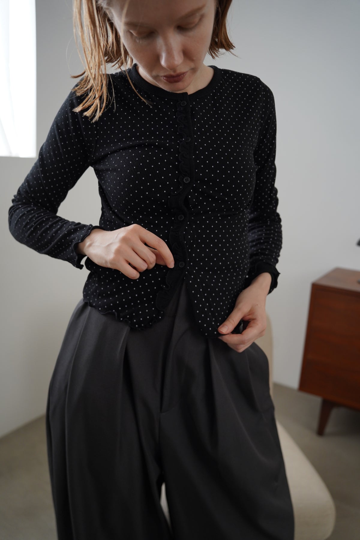 Dot frill cardigan