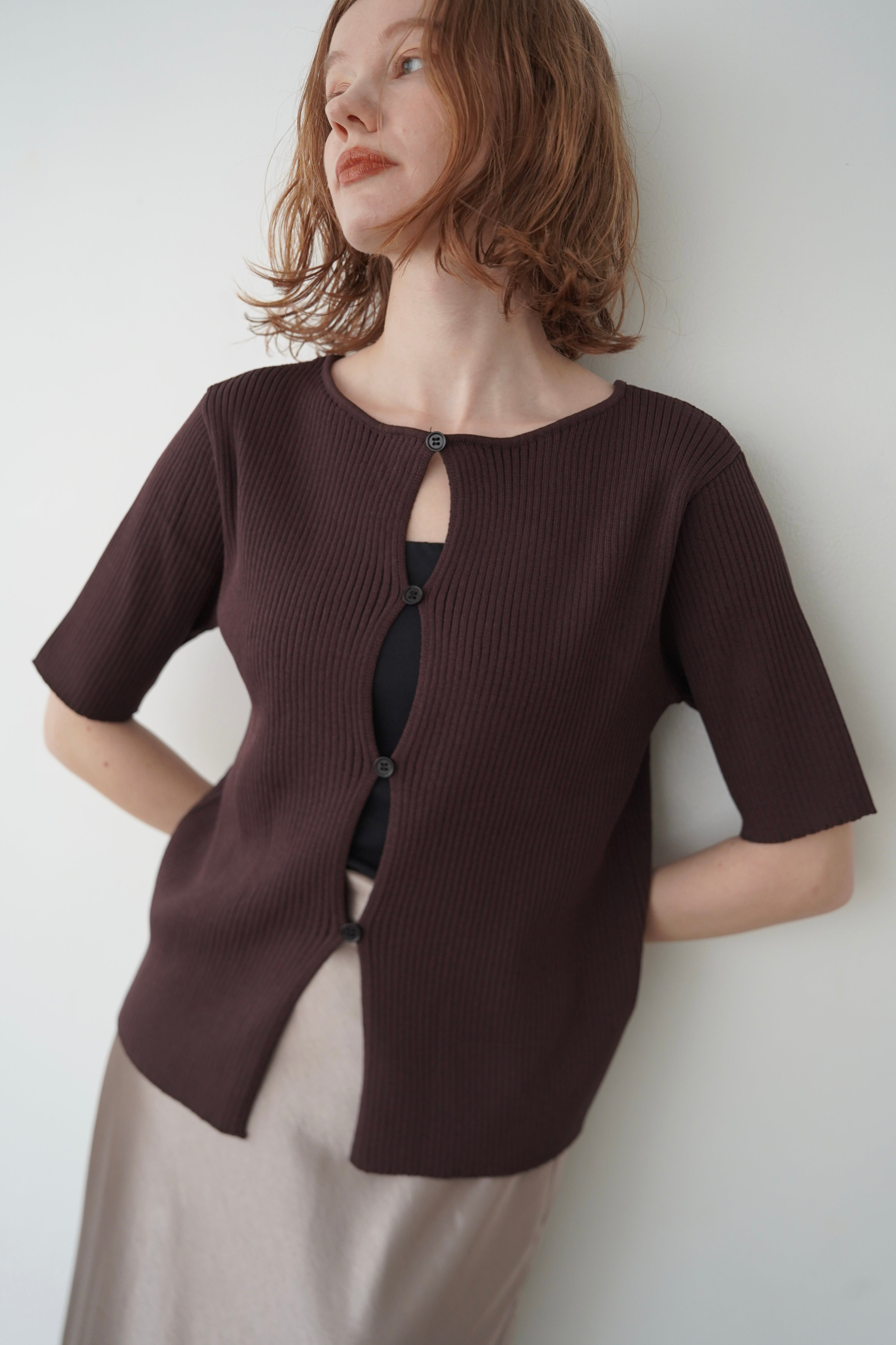 Front button half sleeve top