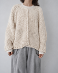 Chunky hand knit crew neck cardigan