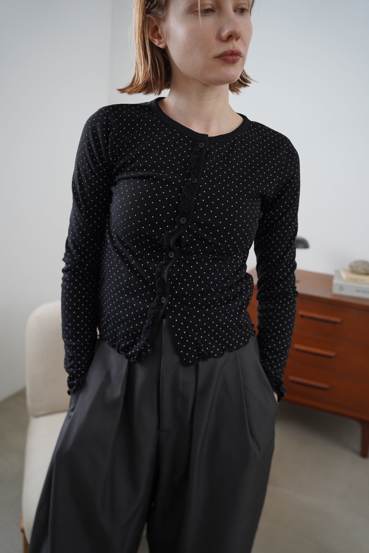 Dot frill cardigan
