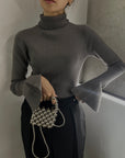 Sleeve flare knit turtle  tops