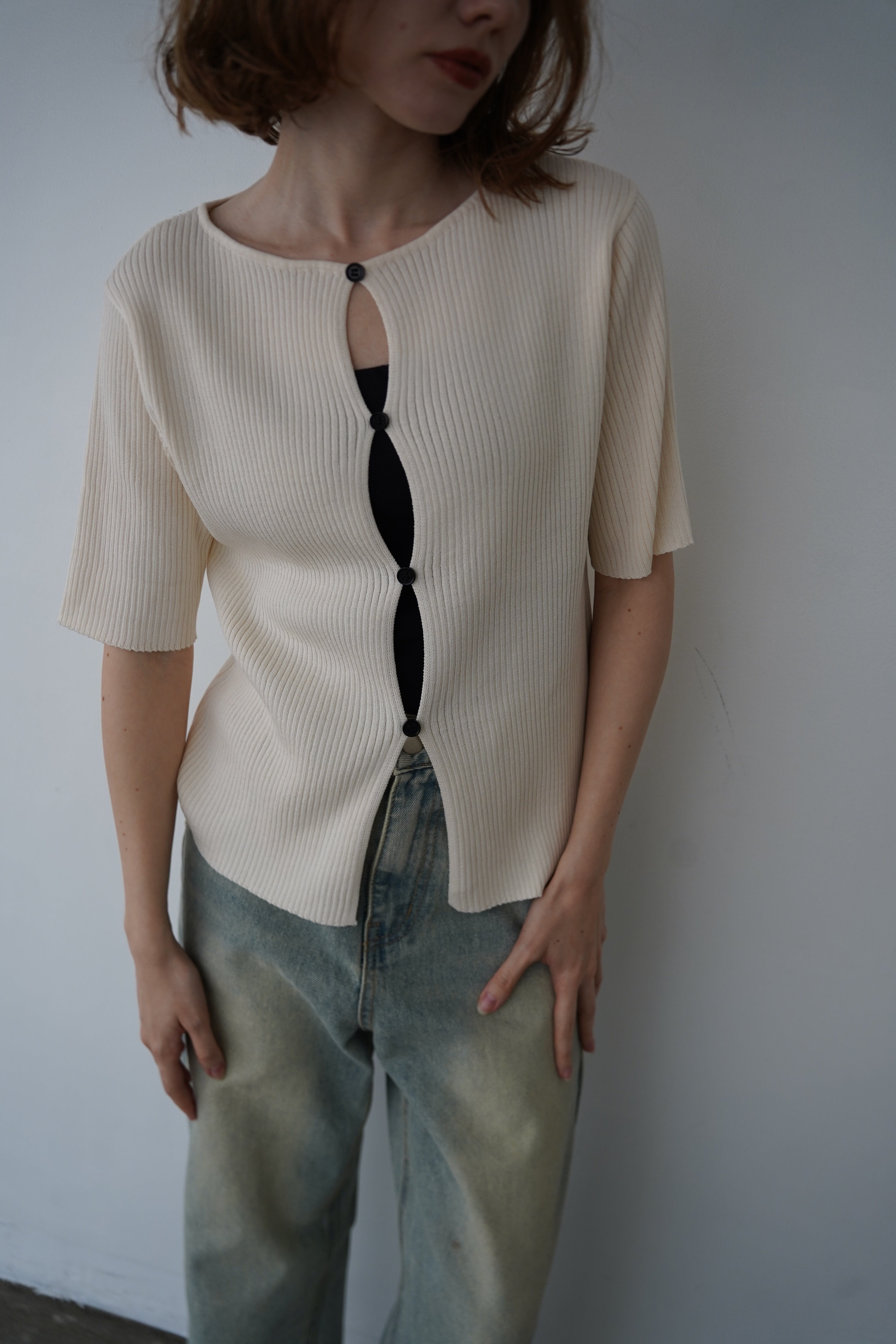 Front button half sleeve top