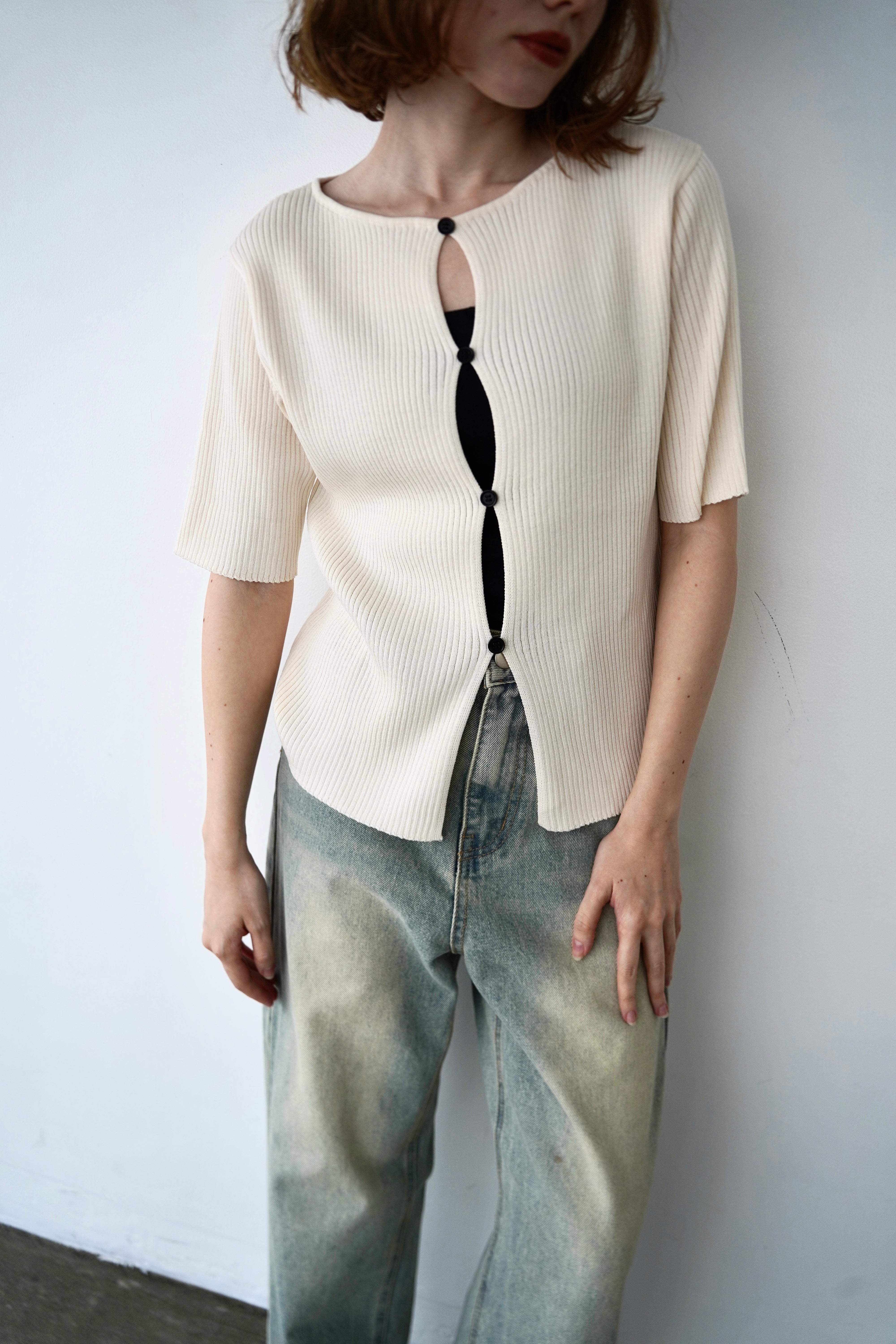 Front button half sleeve top